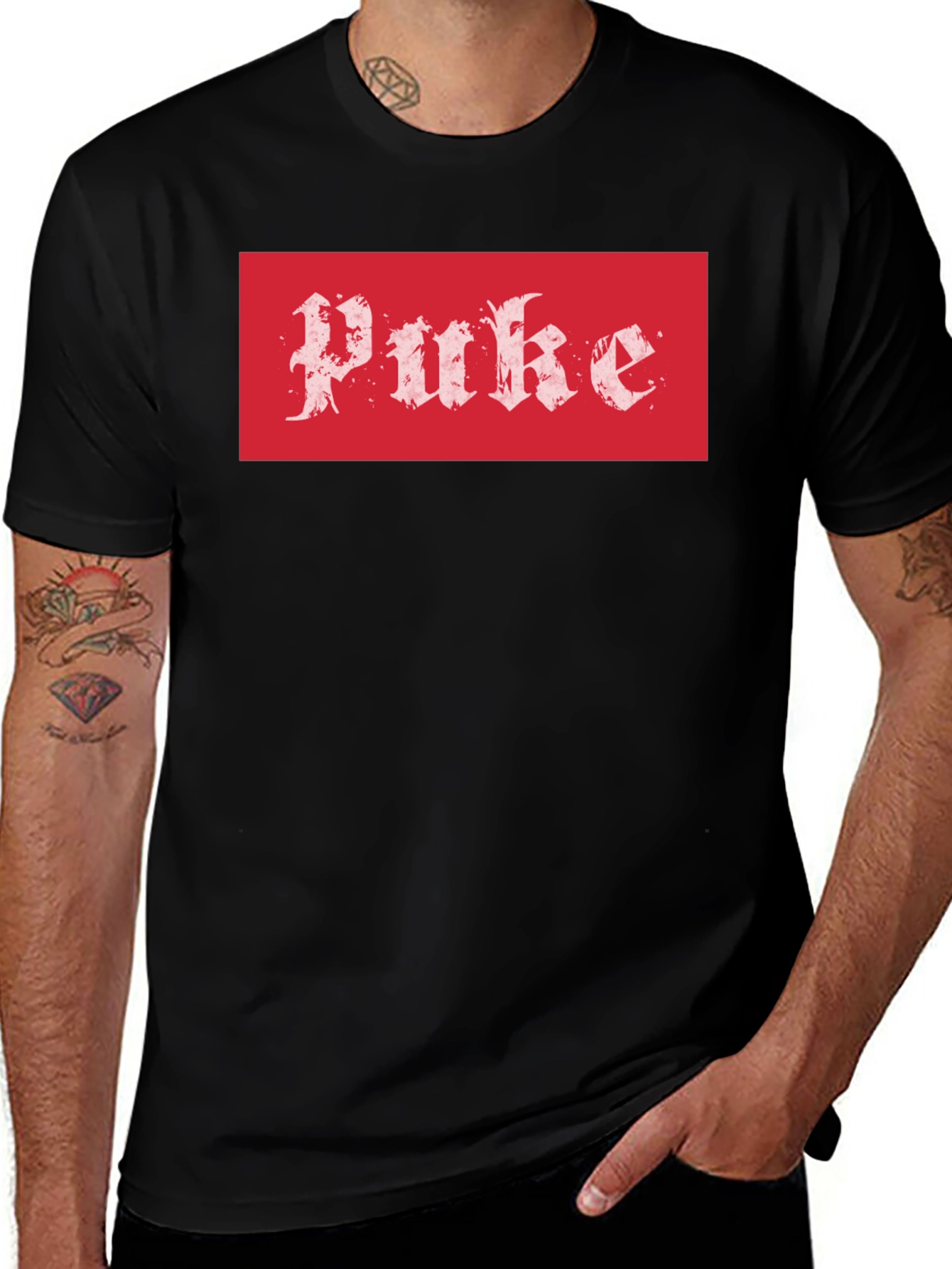 Variant 13 of Puke Graphic Tee - Red Box Logo Black T-Shirt