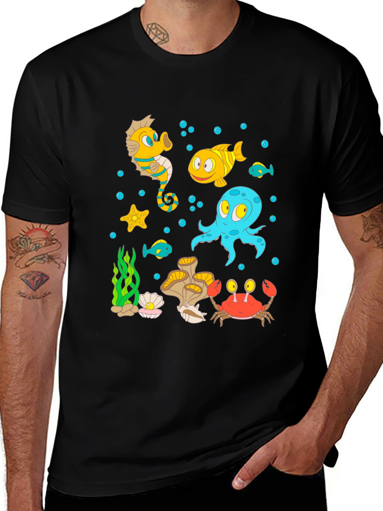 Variant 18 of Cartoon Sea Life Black T-Shirt