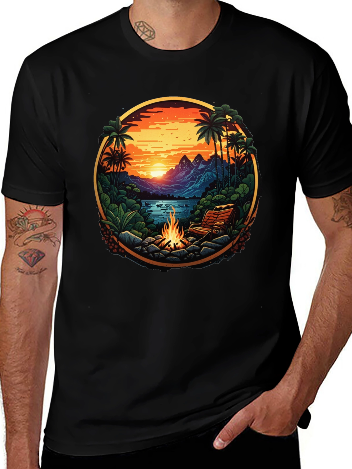 Black Tropical Campfire Graphic Tee main image
