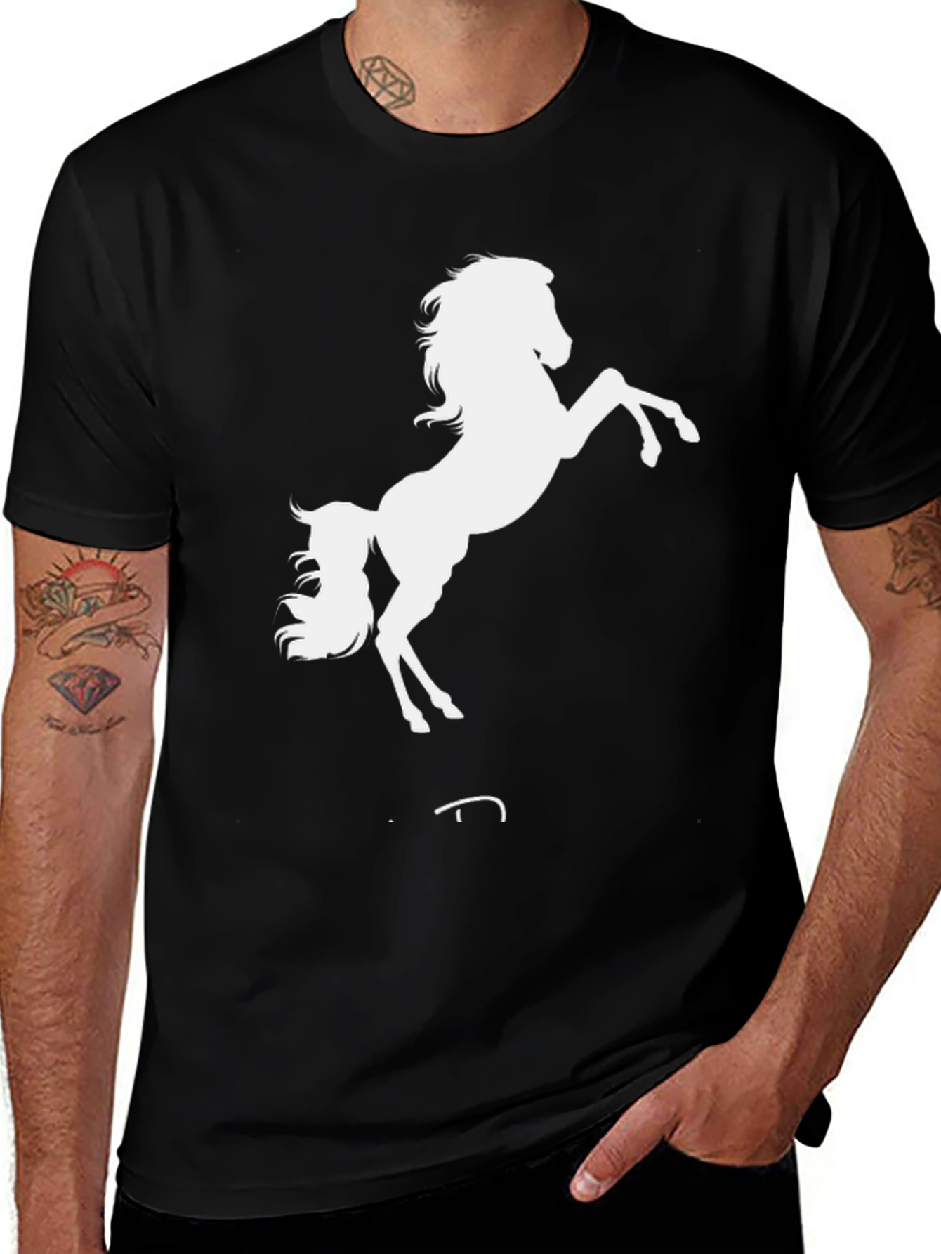 Variant 23 of Black T-Shirt with White Horse Silhouette