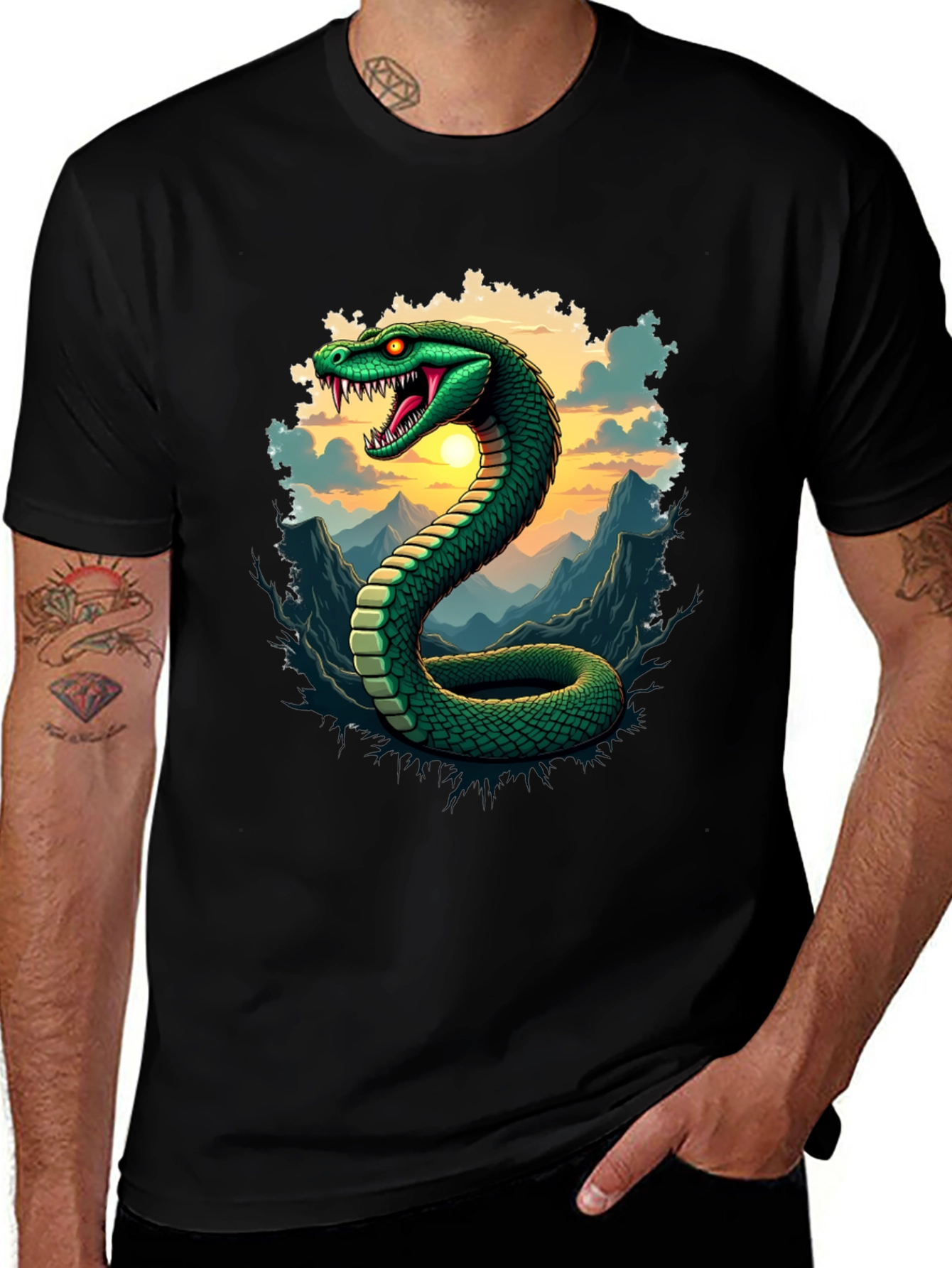 Variant 28 of Men's Snake Graphic Tee - Black