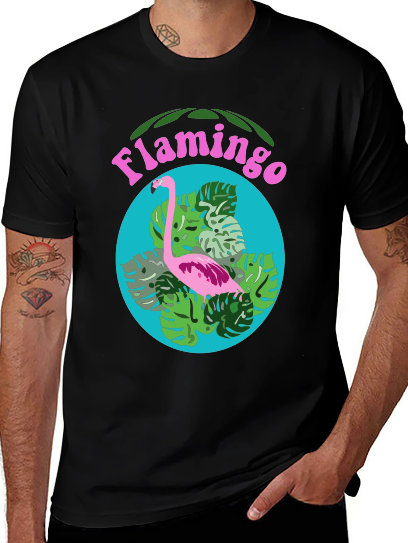 Variant 4 of Flamingo Graphic Print Black T-Shirt