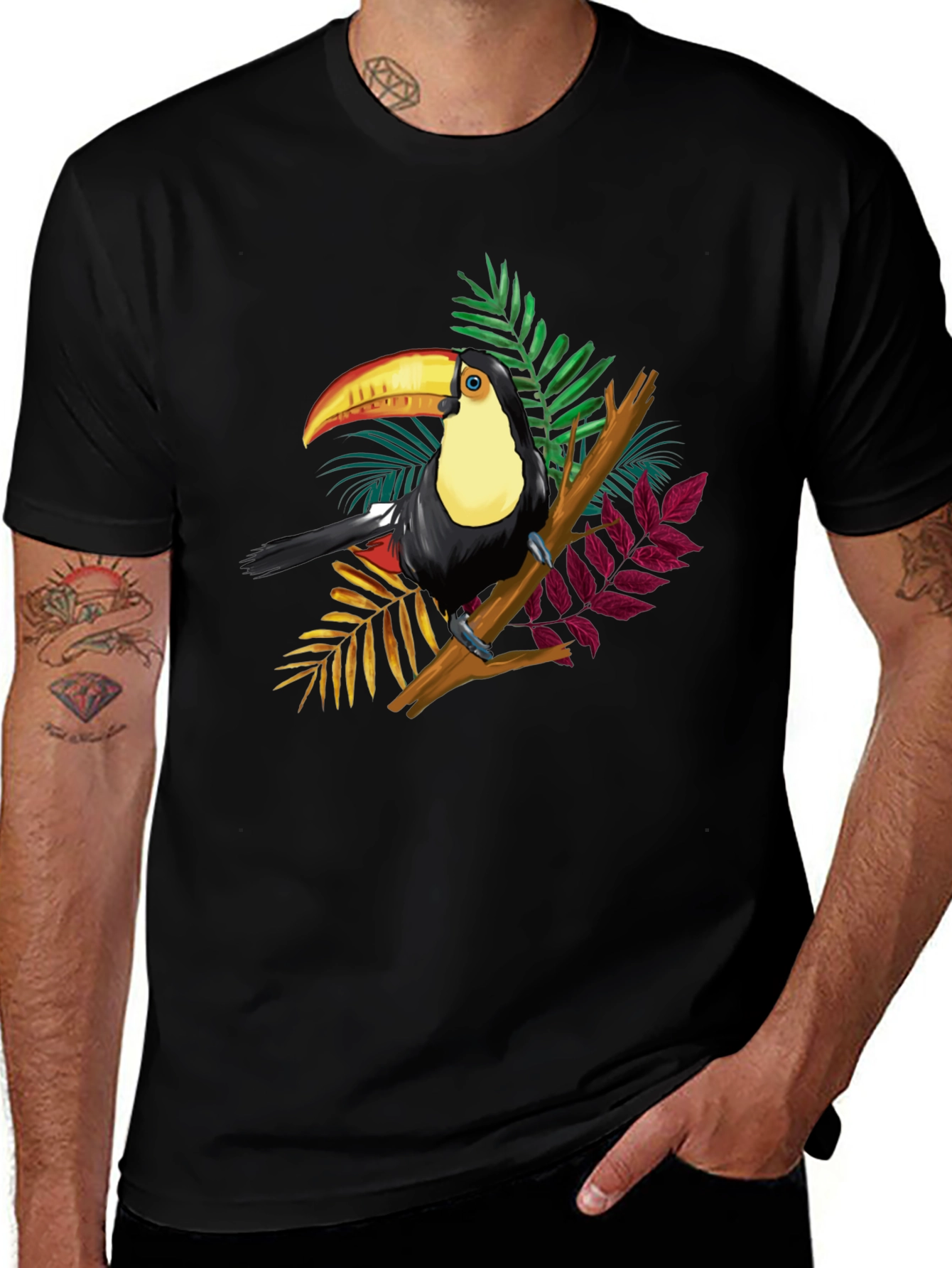 Black Toucan Graphic Tee - Tropical Bird Black T-Shirt main image