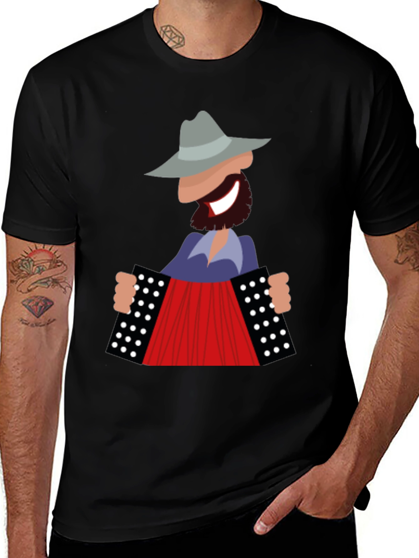 Variant 21 of Accordion Player Graphic T-Shirt - Novelty Musician Tee