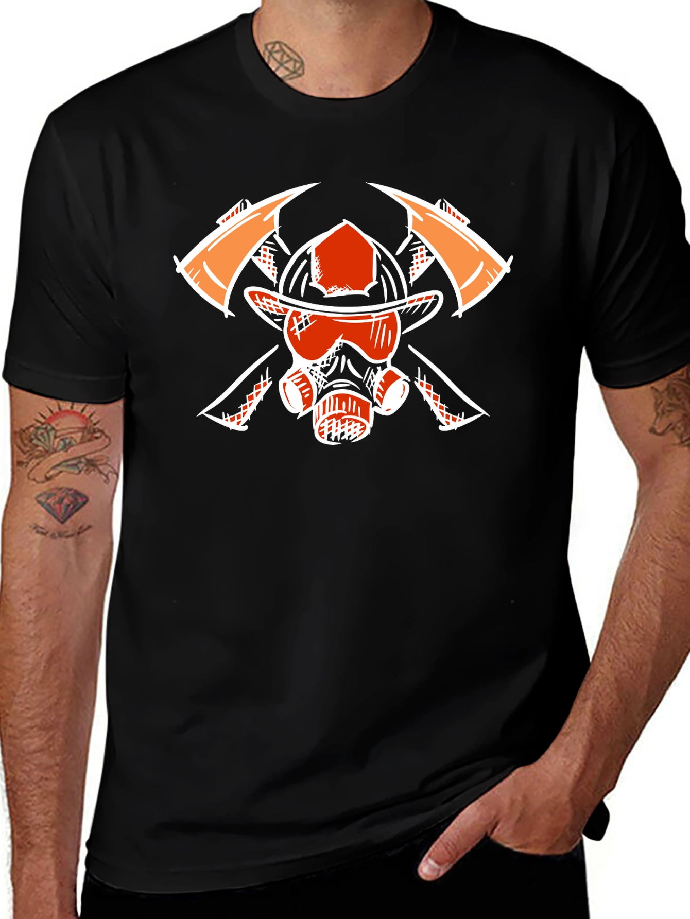Variant 2 of Firefighter Graphic Tee - Axes, Helmet, Mask