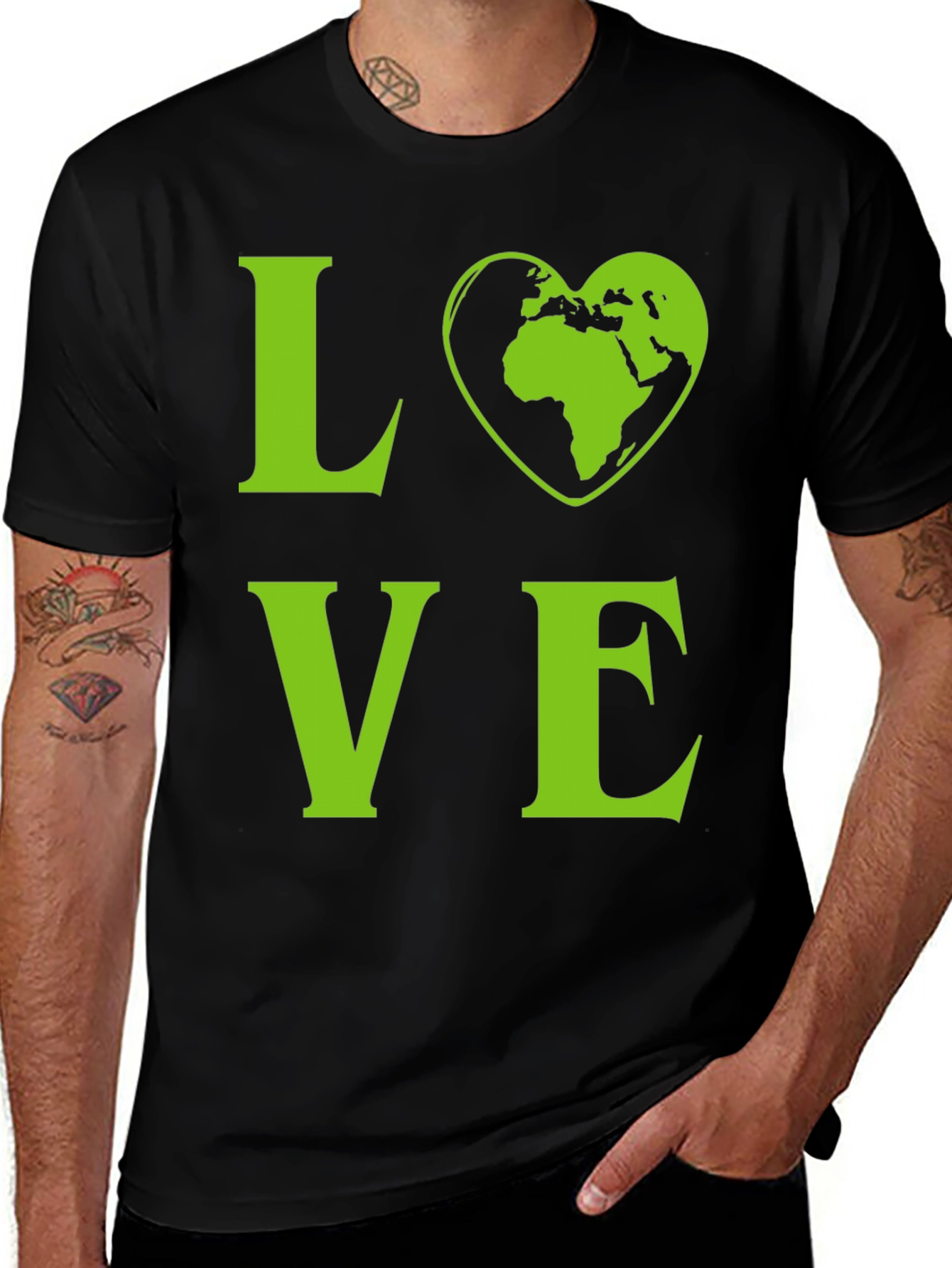 Love Earth Graphic T-Shirt - Green Print on Black