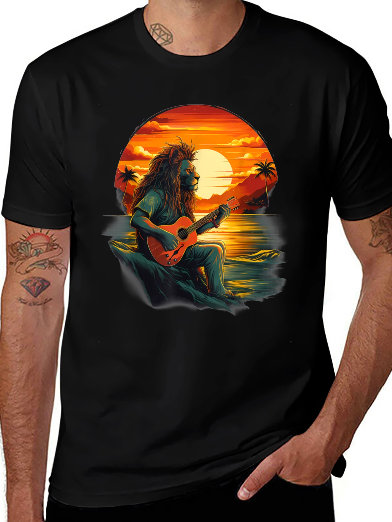 Variant 10 of Lion Guitar Sunset Graphic Tee