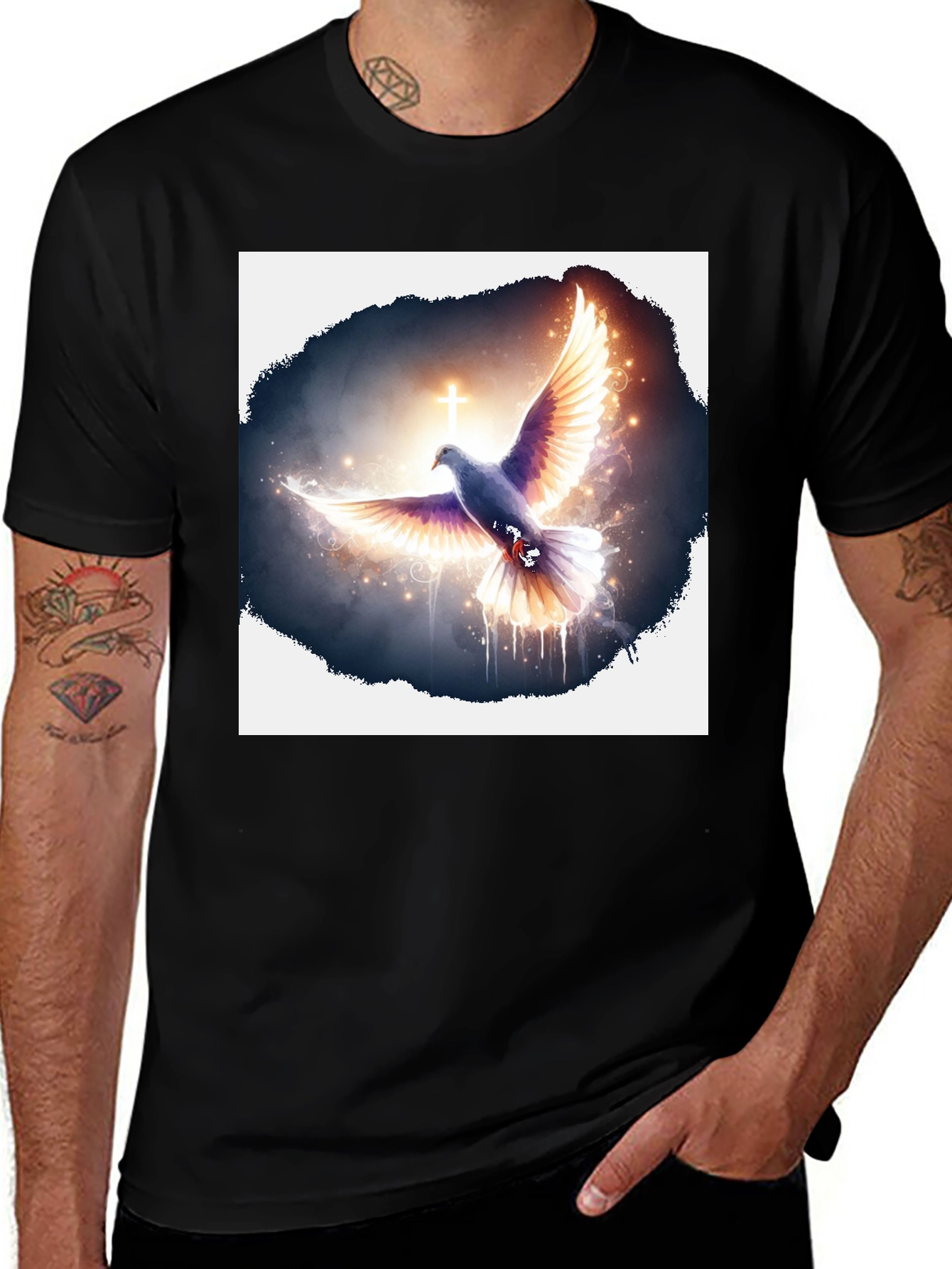 Variant 12 of Dove & Cross Graphic Black T-Shirt