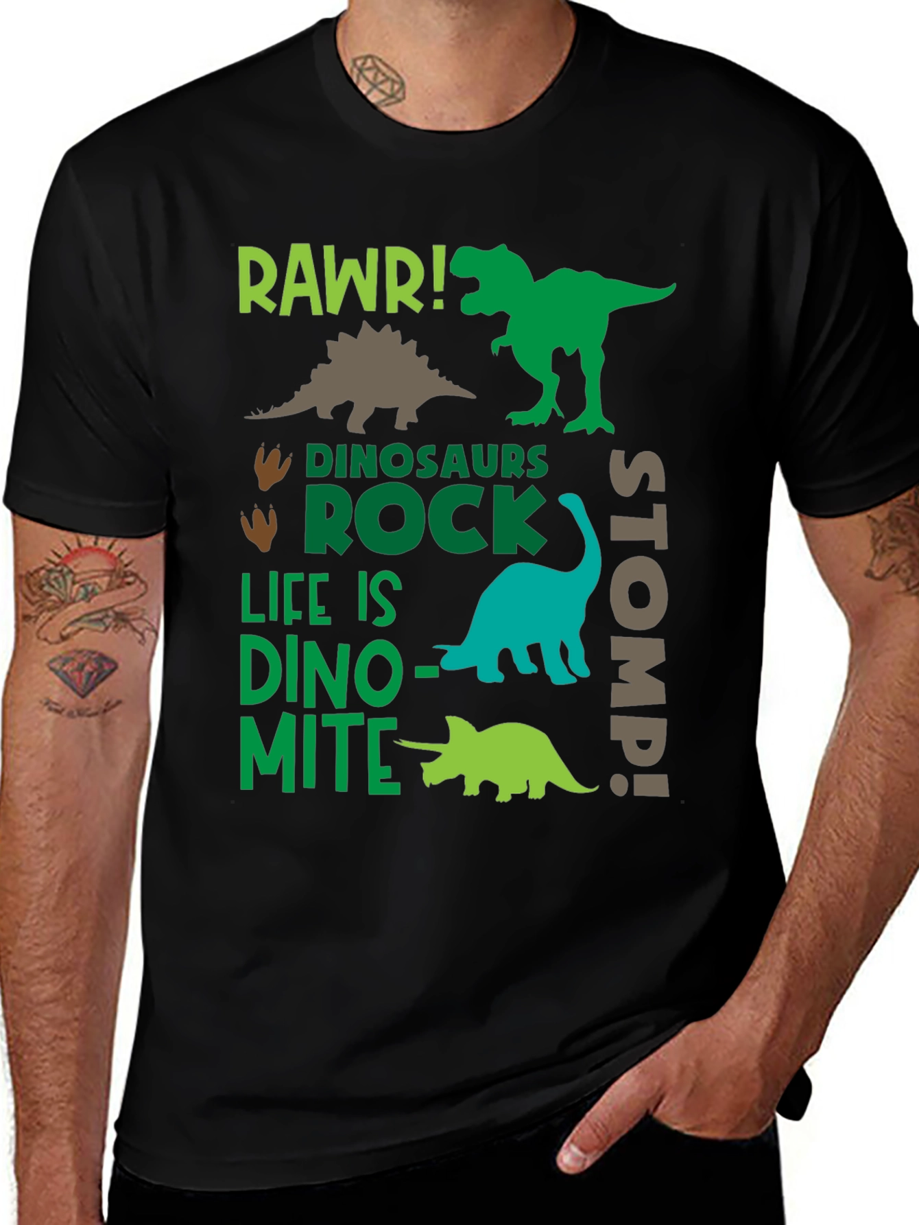 Variant 9 of Dinosaur Graphic Print Black T-Shirt