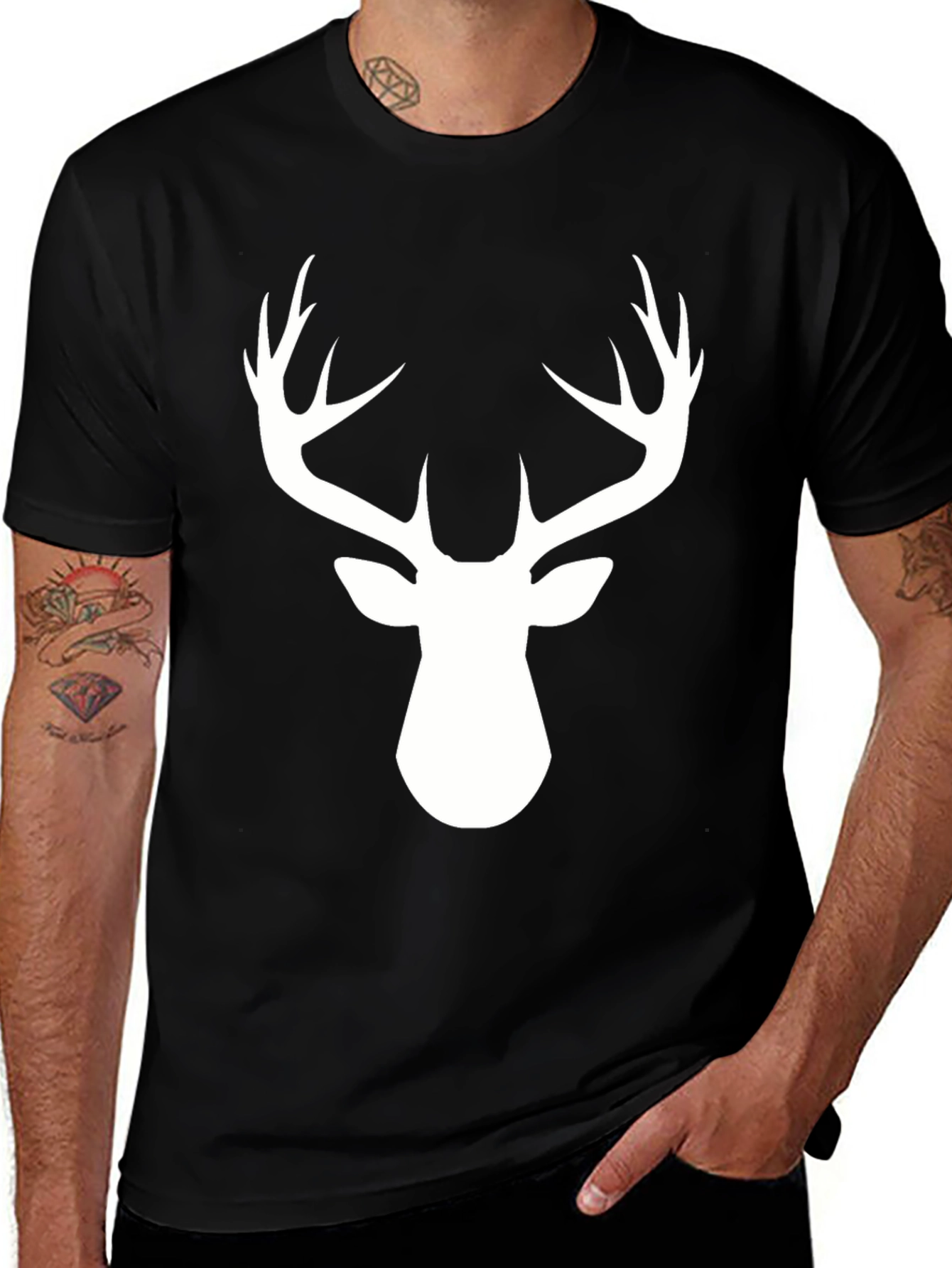 Variant 18 of Deer Antler Graphic Tee - Black Cotton Blend