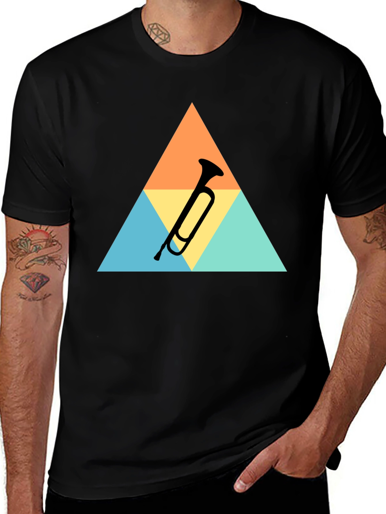 Variant 25 of Retro Trumpet T-Shirt: Geometric Design, Cool Black Tee
