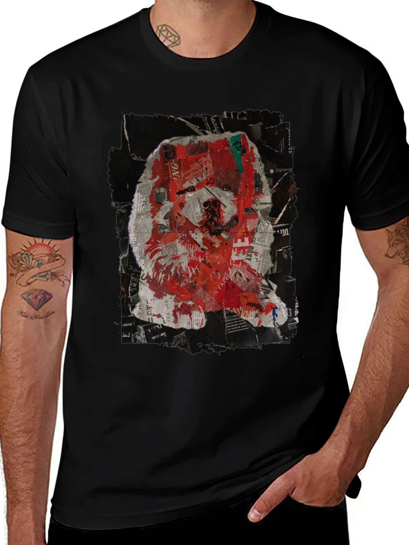 Variant 18 of Dog Art Graphic Tee - Men's Black Crew Neck
