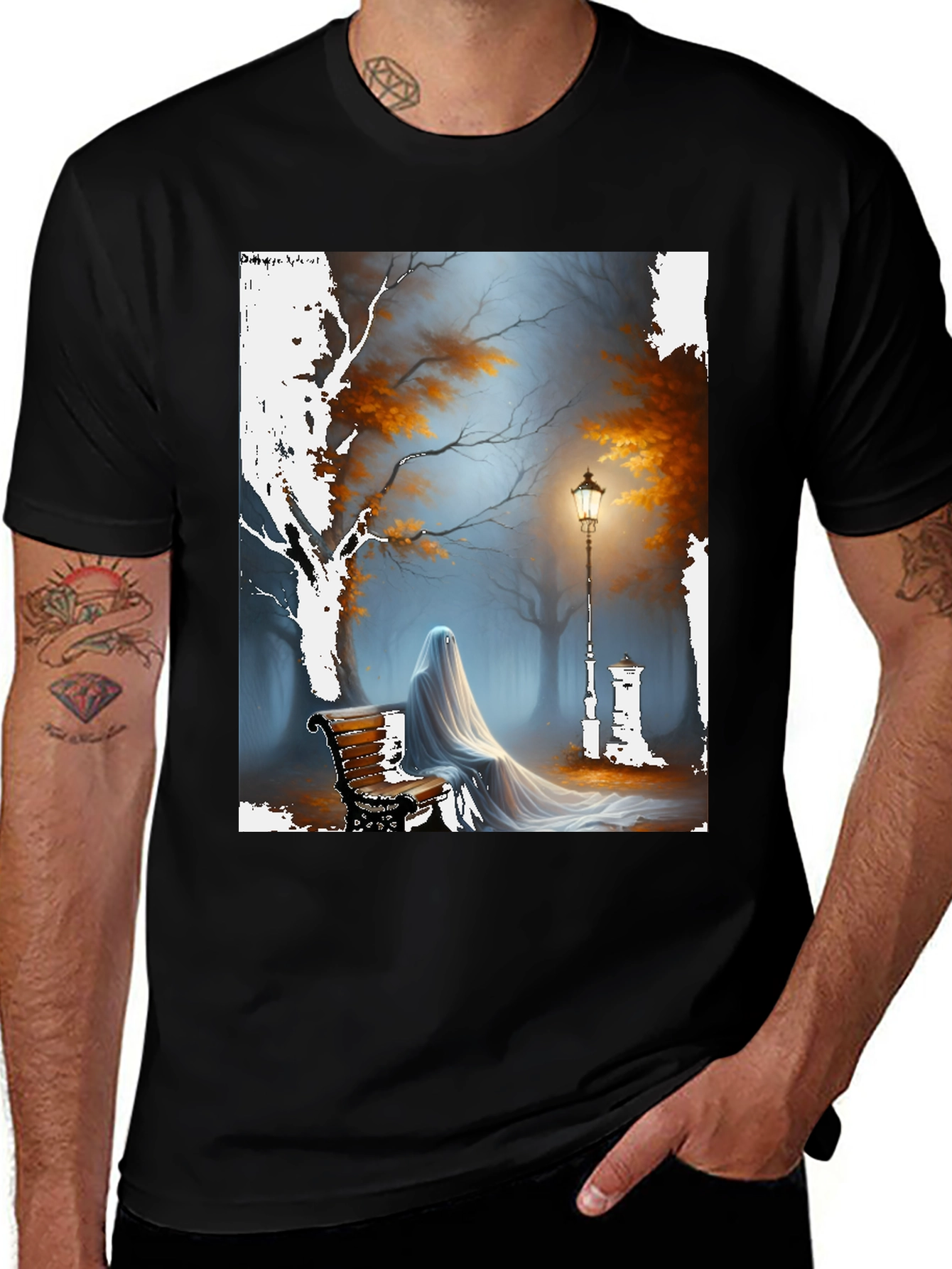 Ghostly Park Bench Graphic Tee