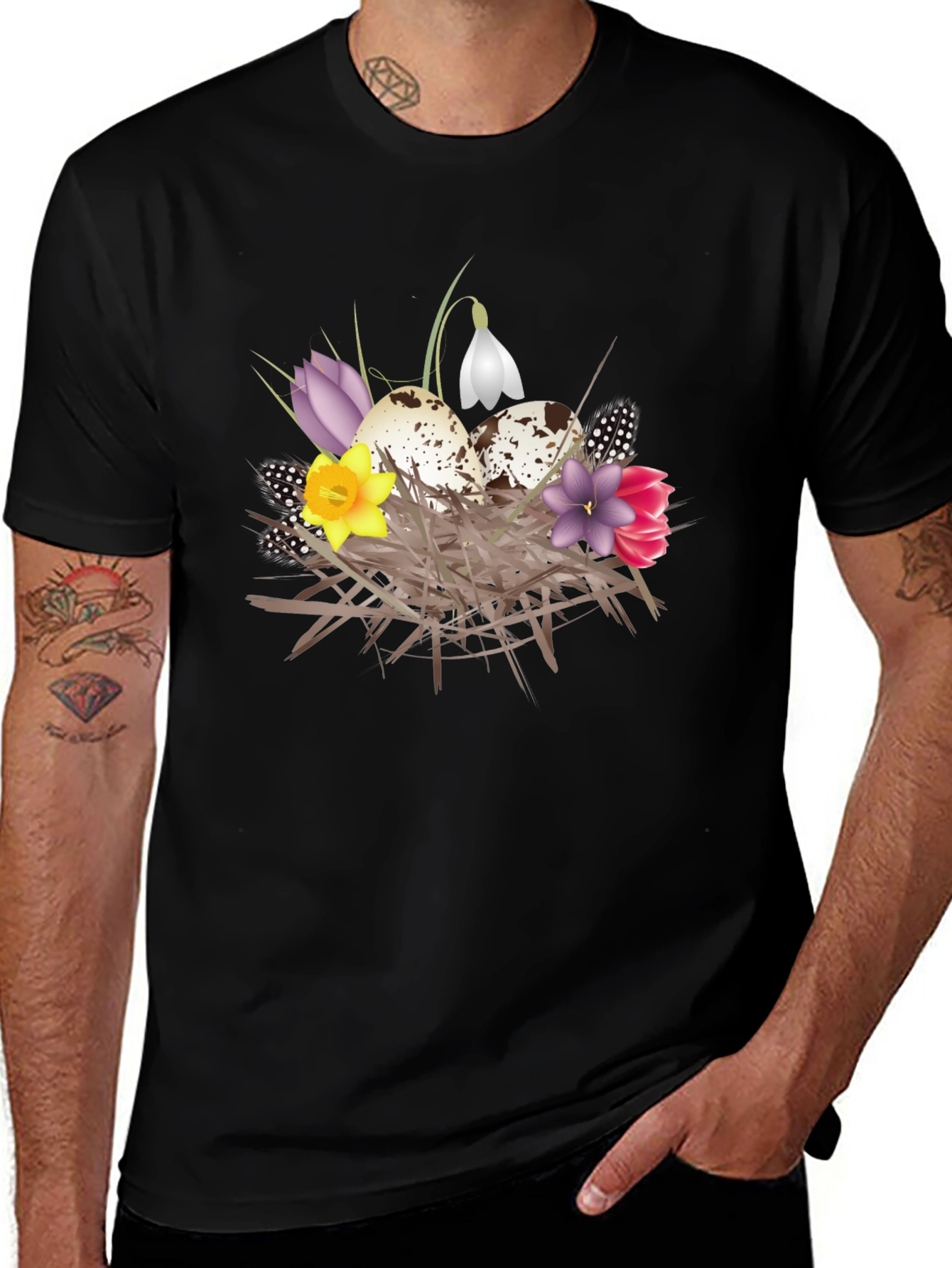 Variant 19 of Spring Nest T-Shirt: Eggs and Flowers Graphic Tee