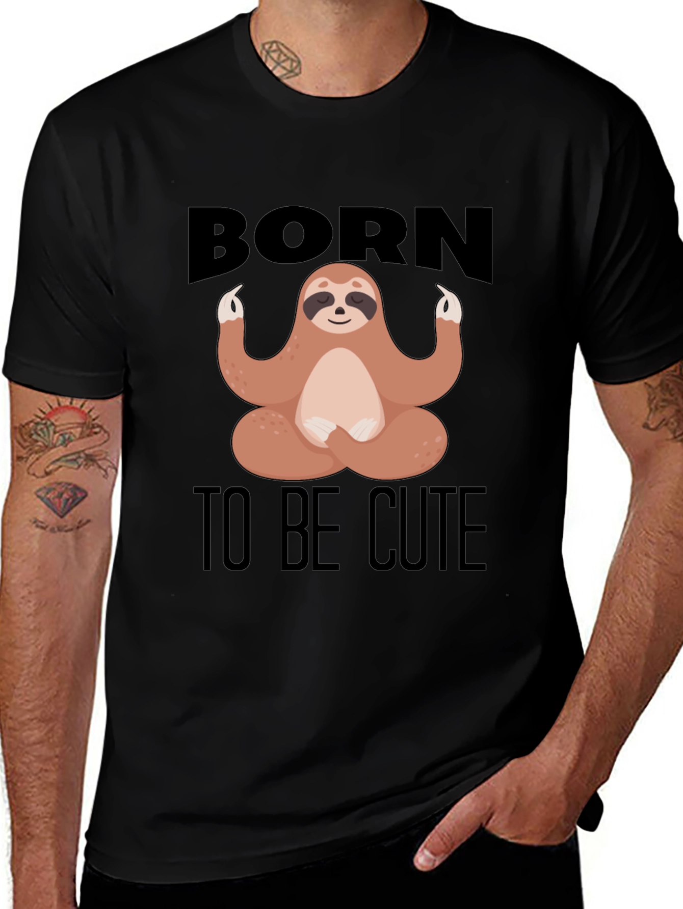 Variant 21 of Born to Be Cute Sloth Graphic Tee - Black