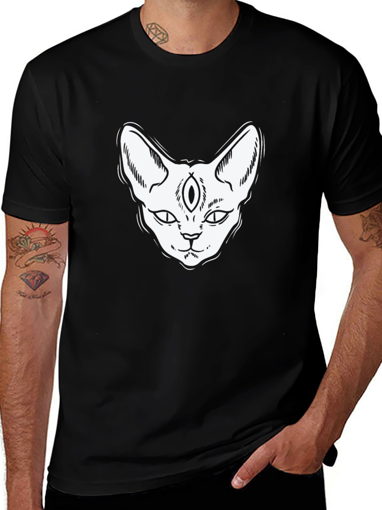 Variant 17 of Third Eye Cat Graphic Tee - Black Cotton T-Shirt