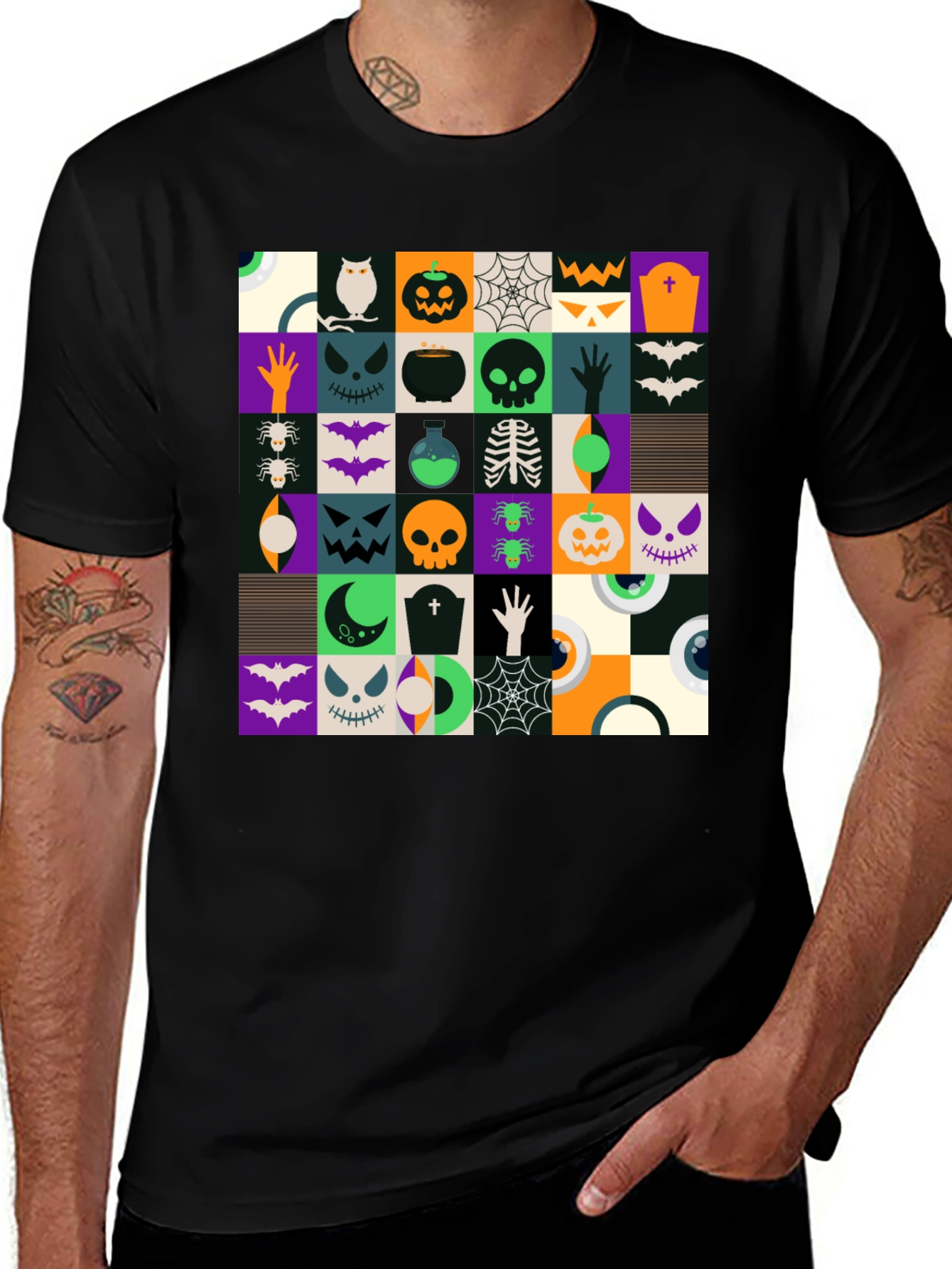Halloween Pattern Black T-Shirt