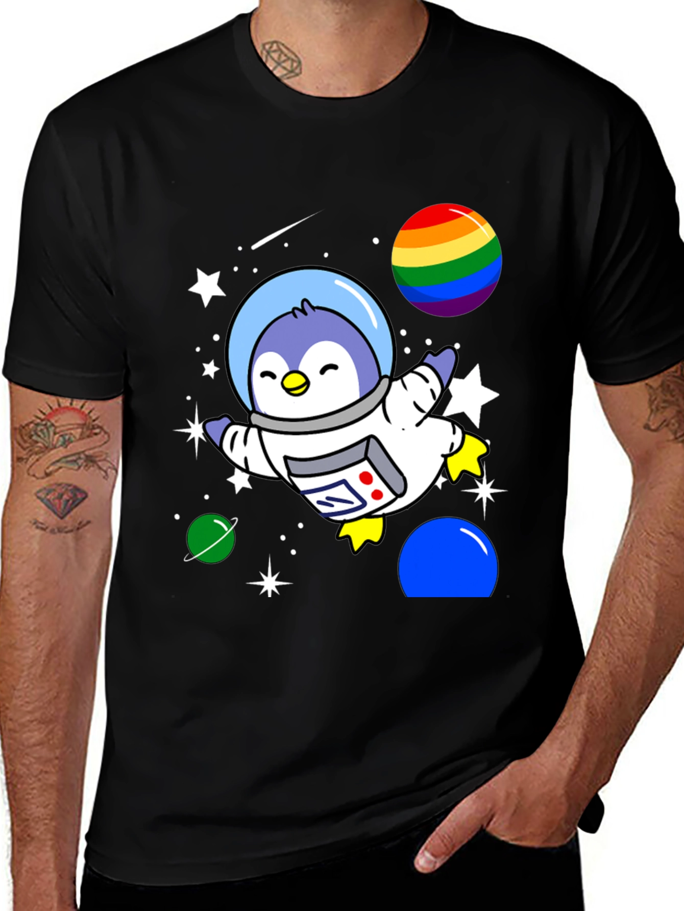 Variant 28 of Astronaut Penguin Graphic Tee - Space Adventure Shirt