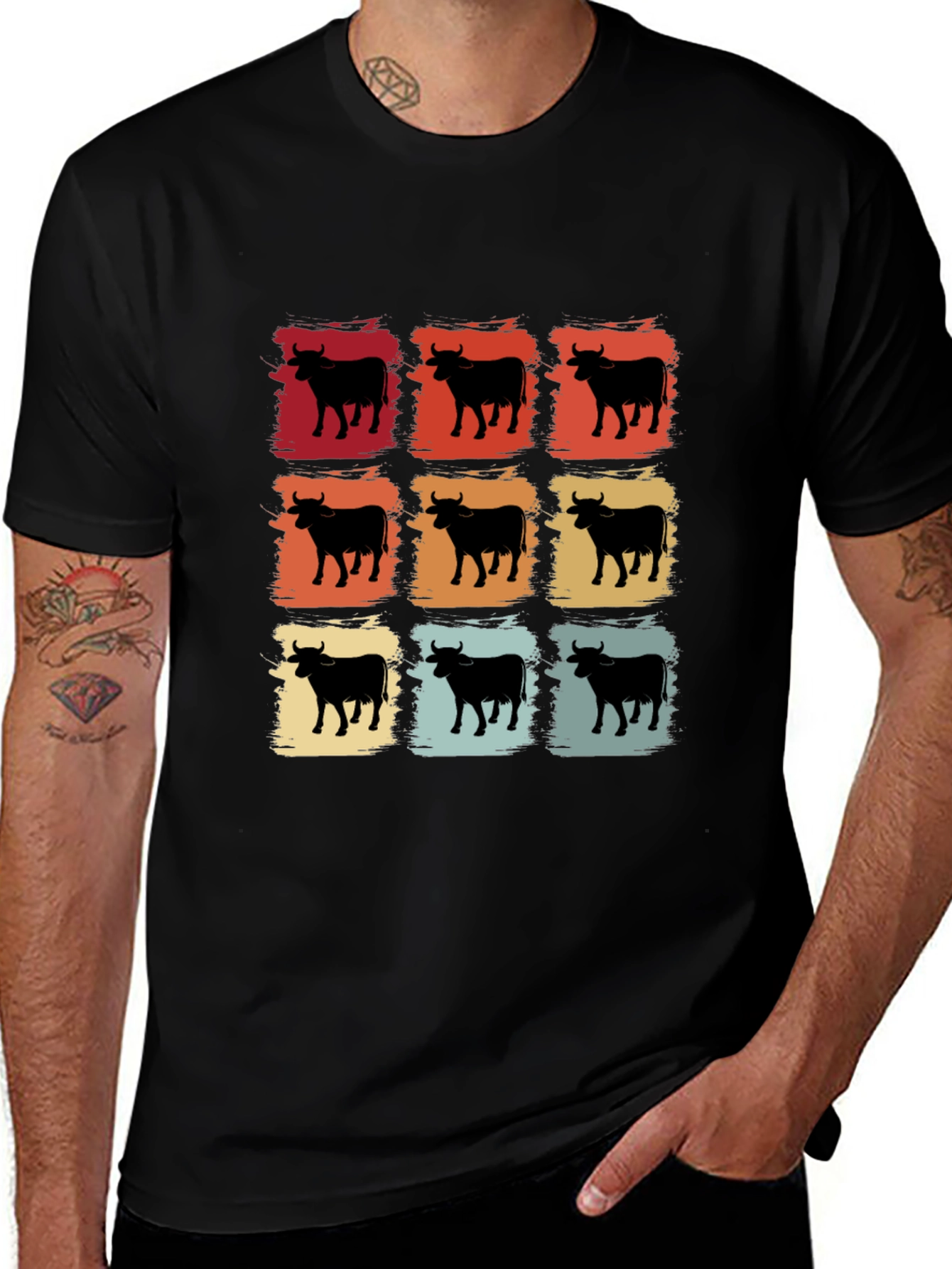 Variant 17 of Retro Cow Grid Graphic T-Shirt