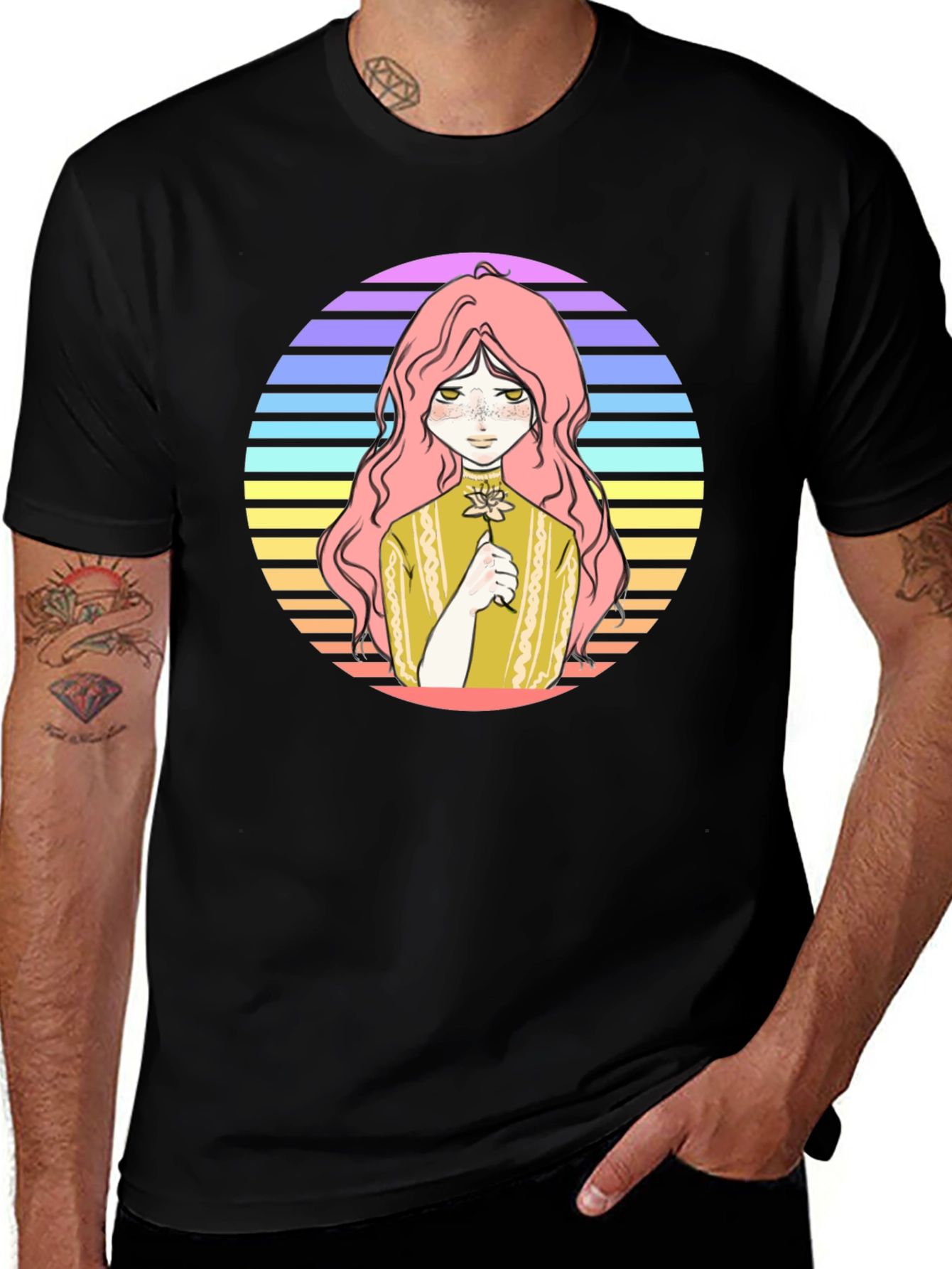 Variant 28 of Retro Girl Graphic Black T-Shirt