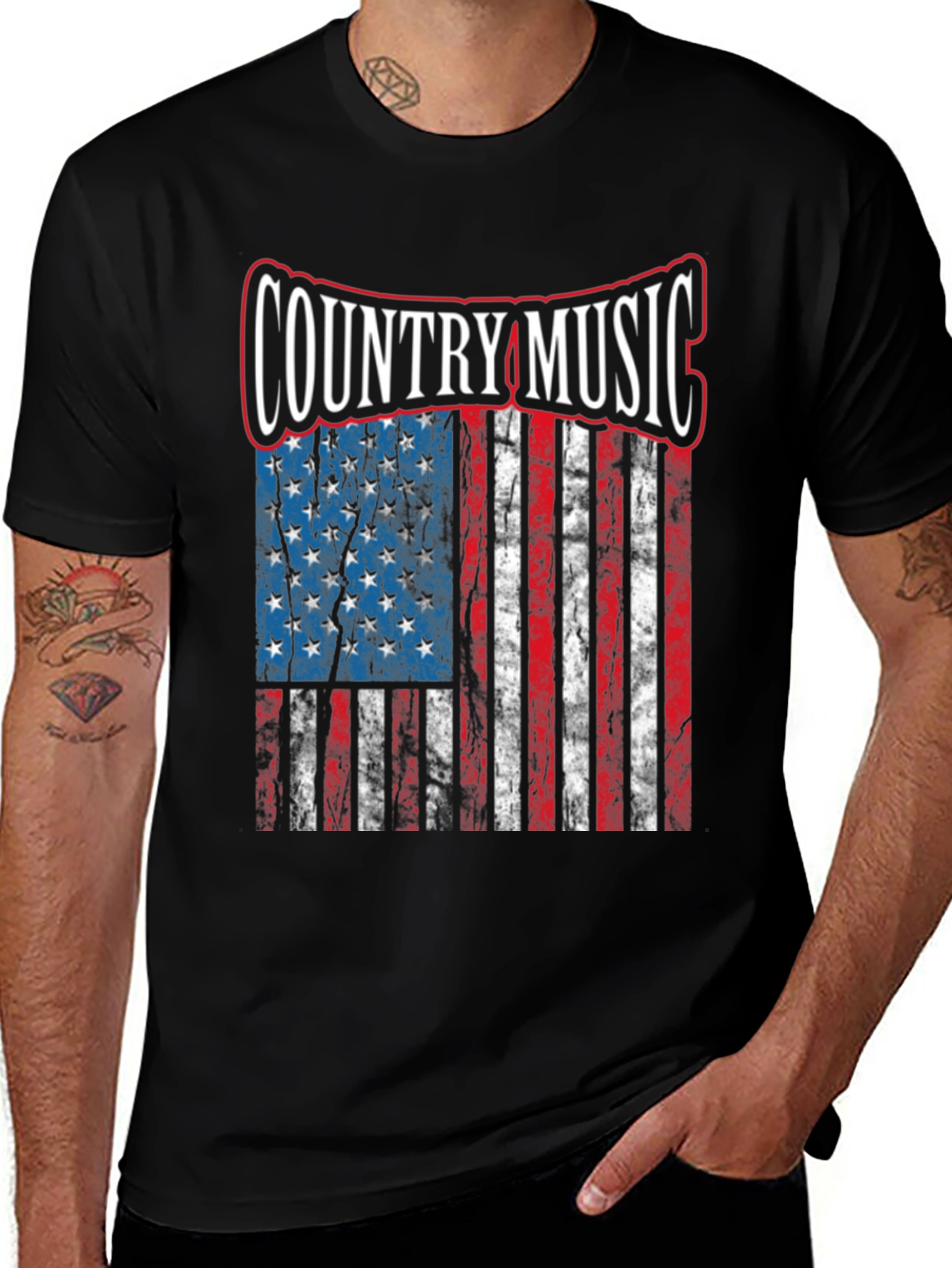 Variant 4 of Country Music American Flag Graphic T-Shirt