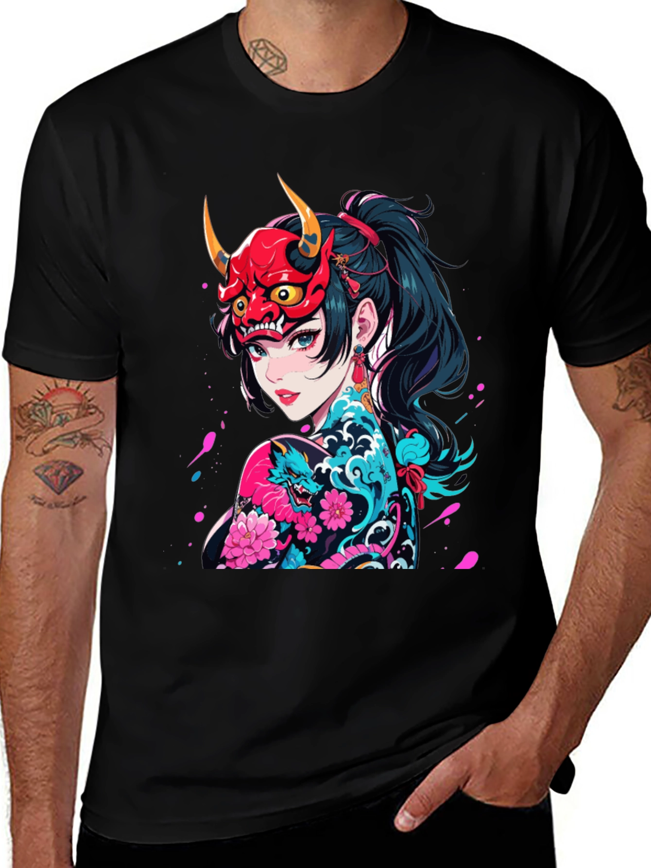 Variant 27 of Anime Oni Mask Tattoo Graphic T-Shirt
