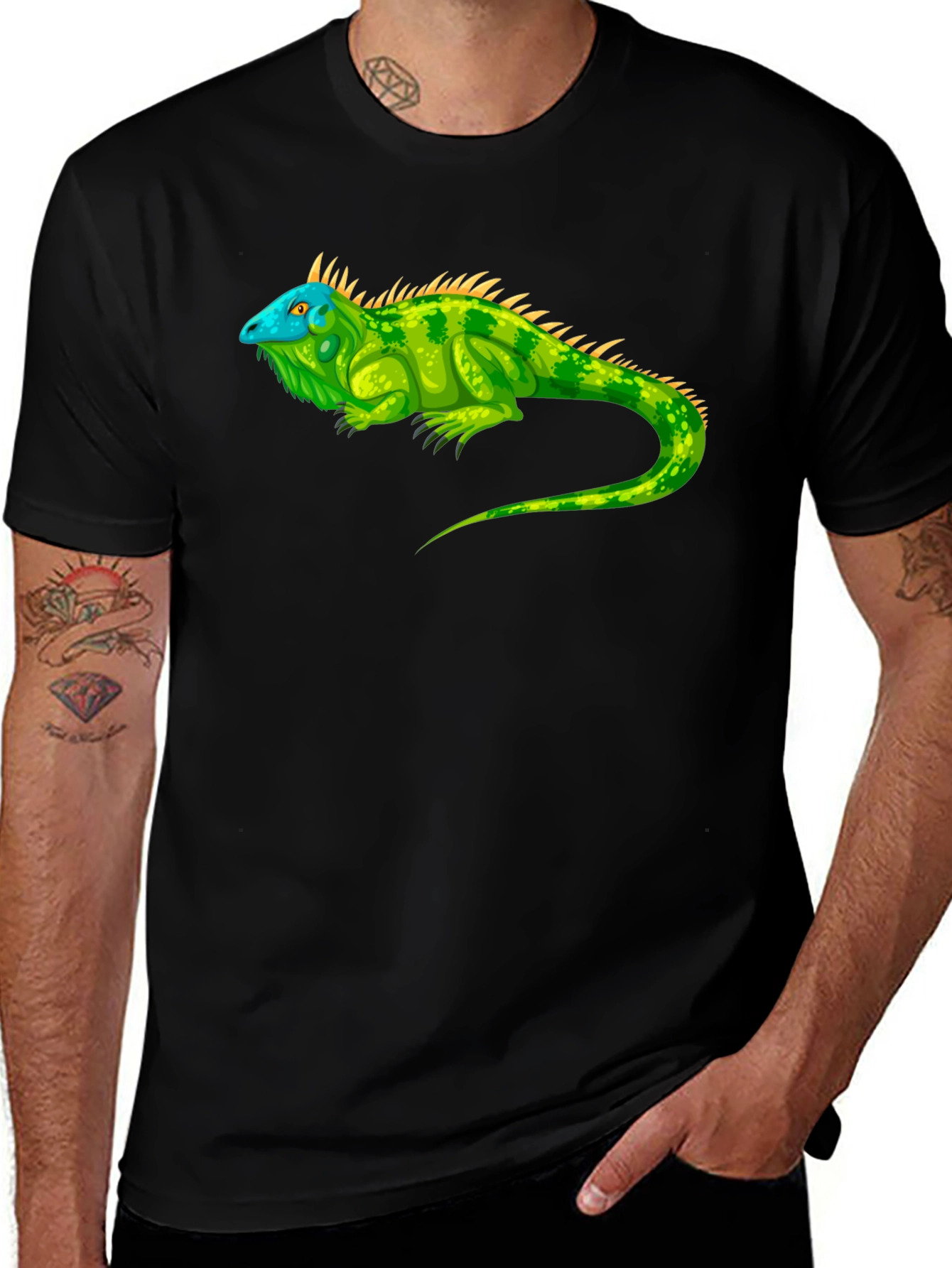Iguana Graphic Tee - Reptile Lover's Black T-Shirt