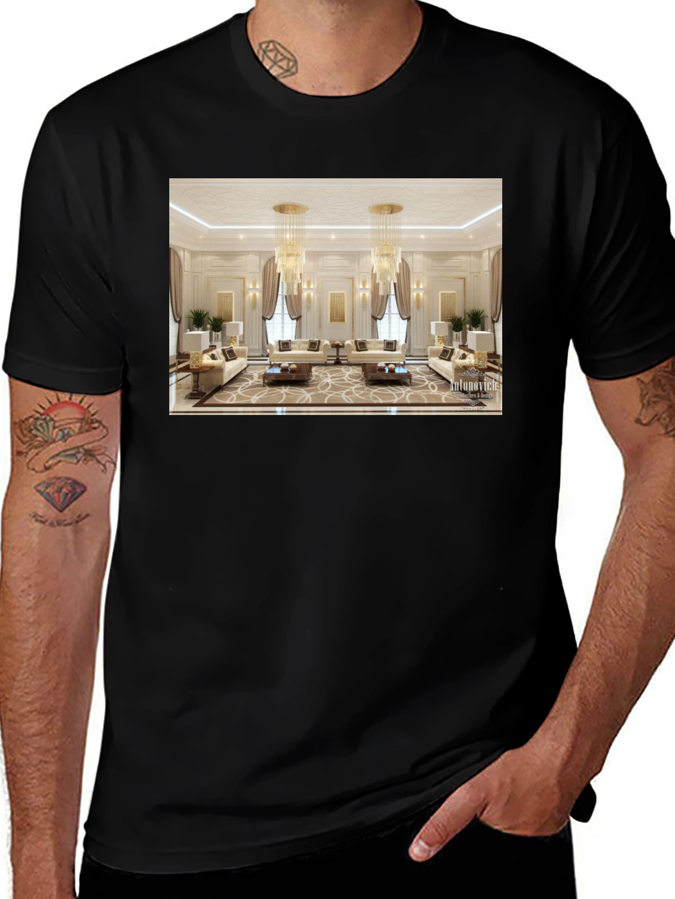 Variant 3 of Luxury Room Print Black T-Shirt