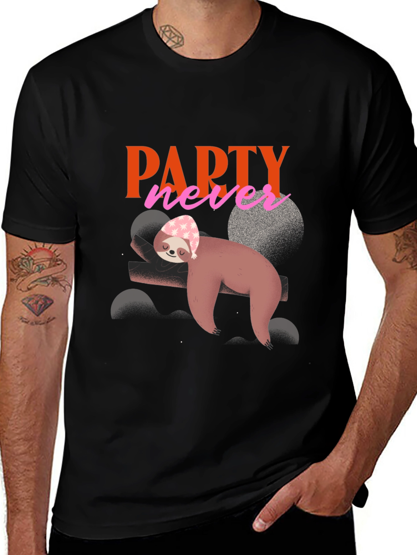 Variant 20 of Party Never Sloth Graphic Tee - Comfy & Fun
