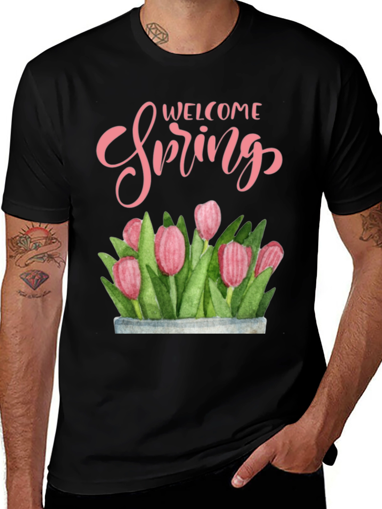 Variant 10 of Welcome Spring Floral T-Shirt - Black