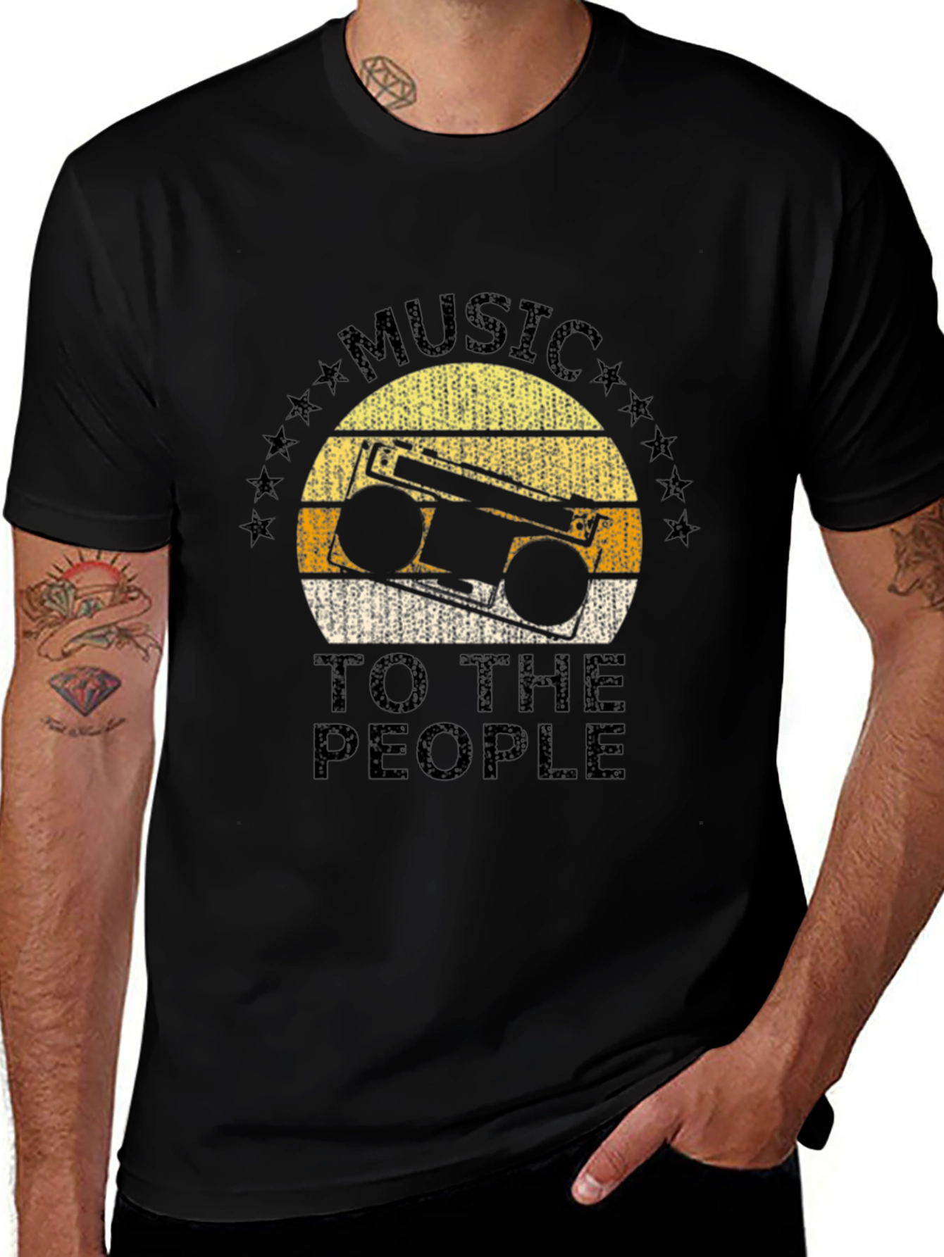Variant 26 of Retro Boombox Music to the People Black T-Shirt