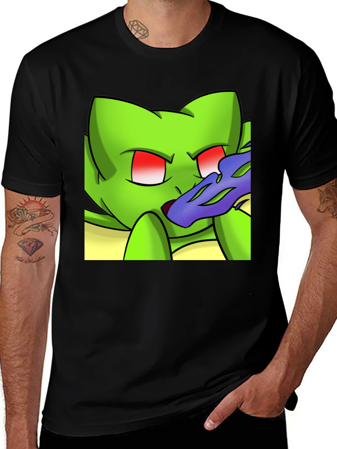 Variant 14 of Cartoon Creature Black T-Shirt