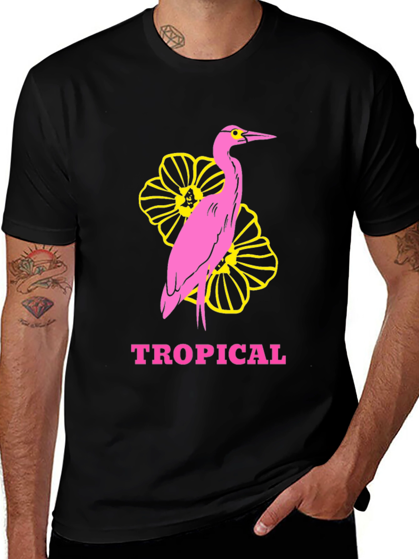 Variant 19 of Tropical Heron Graphic Tee - Black