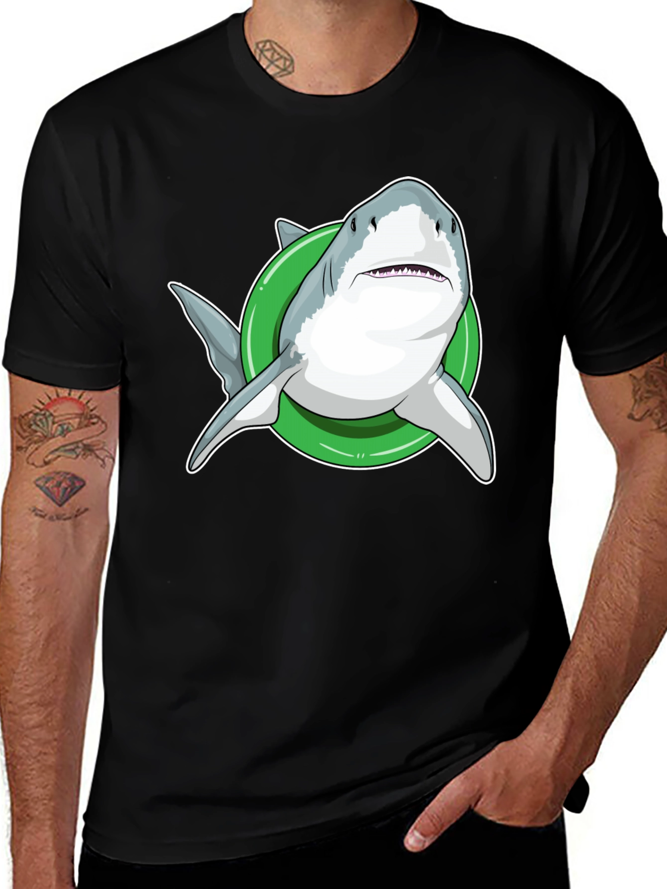 Variant 11 of Shark Inflatable Ring Black T-Shirt