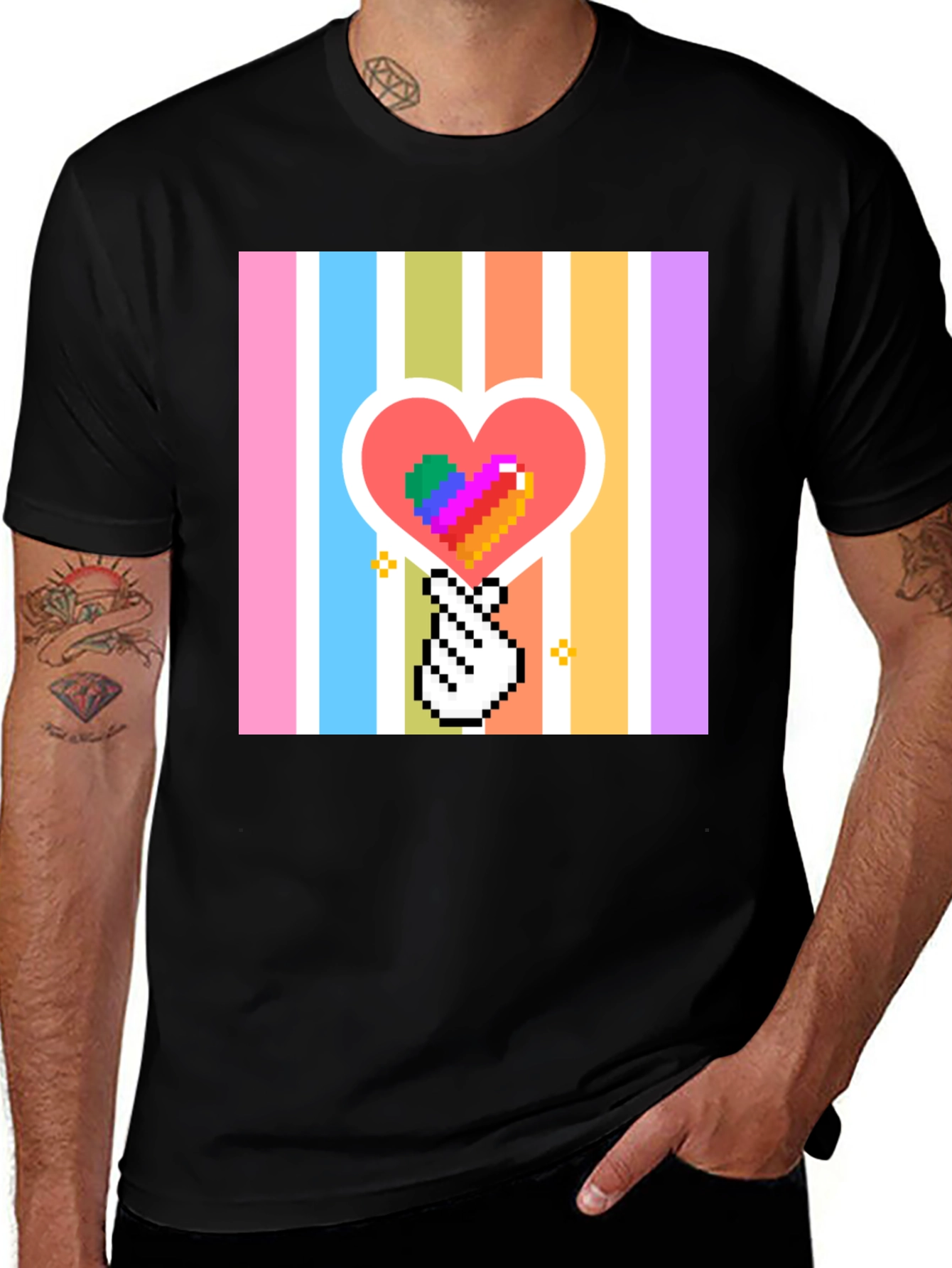 Variant 17 of Pixel Heart & Hand T-Shirt - Black