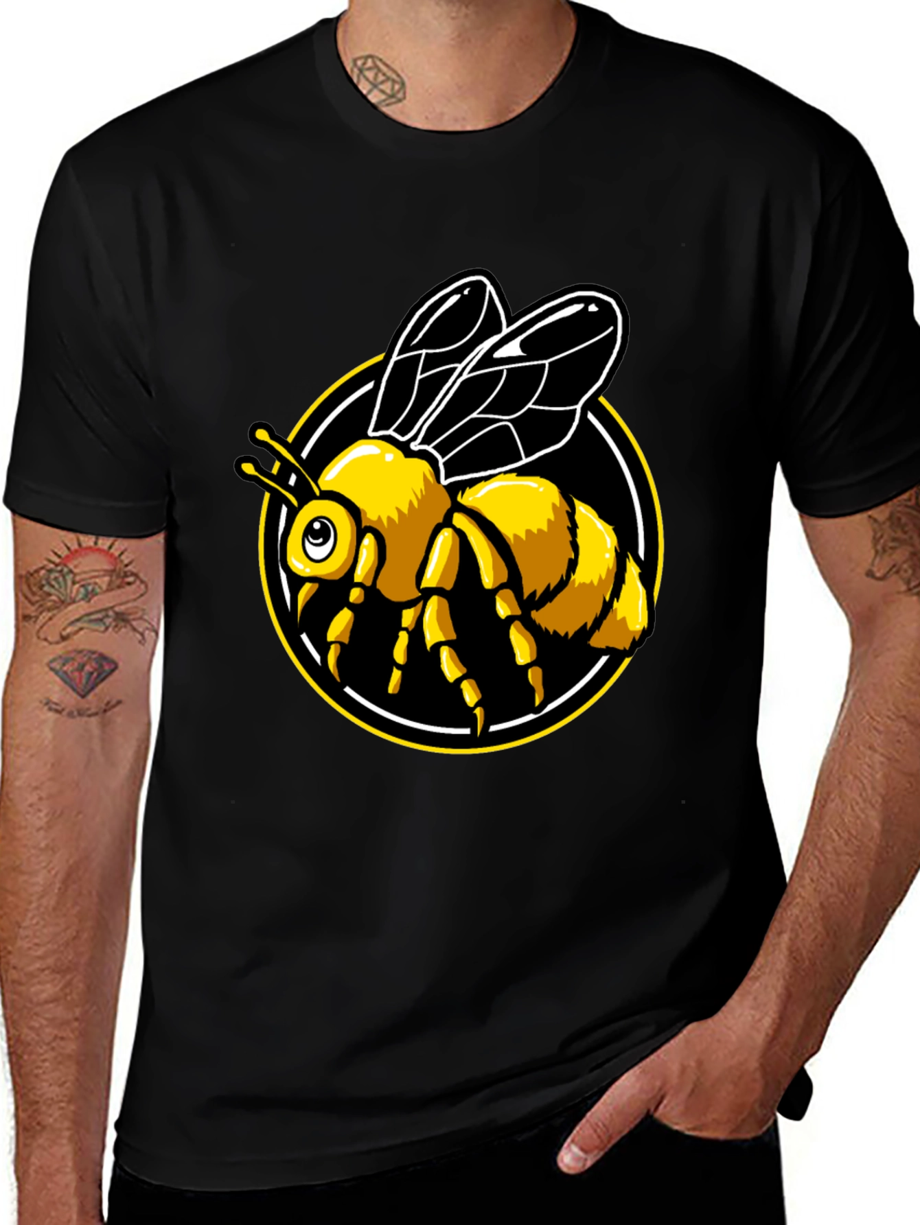 Variant 19 of Bee Graphic T-Shirt - Black Crew Neck Tee