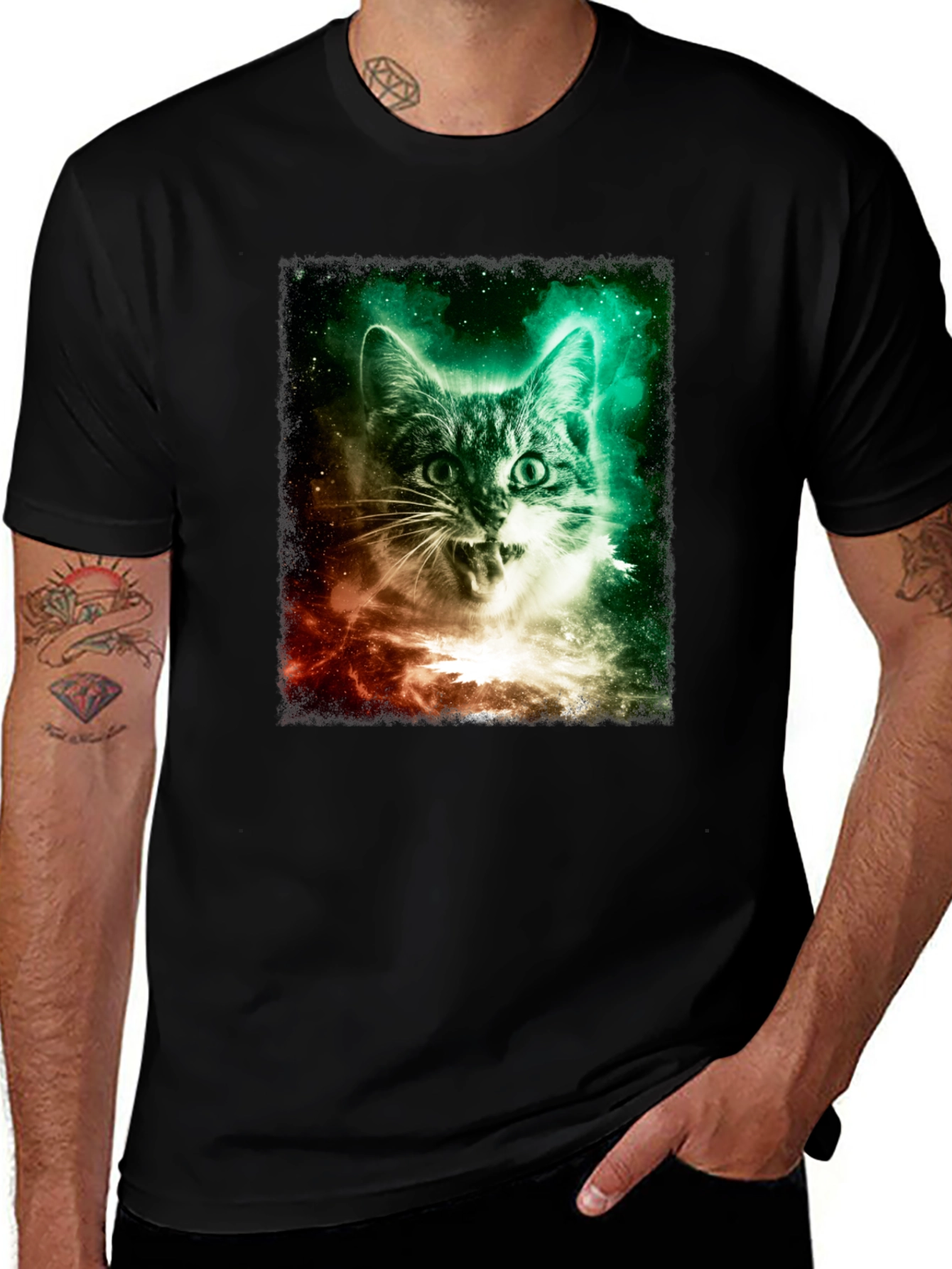 Variant 27 of Galaxy Cat Graphic Tee - Black Cotton T-Shirt