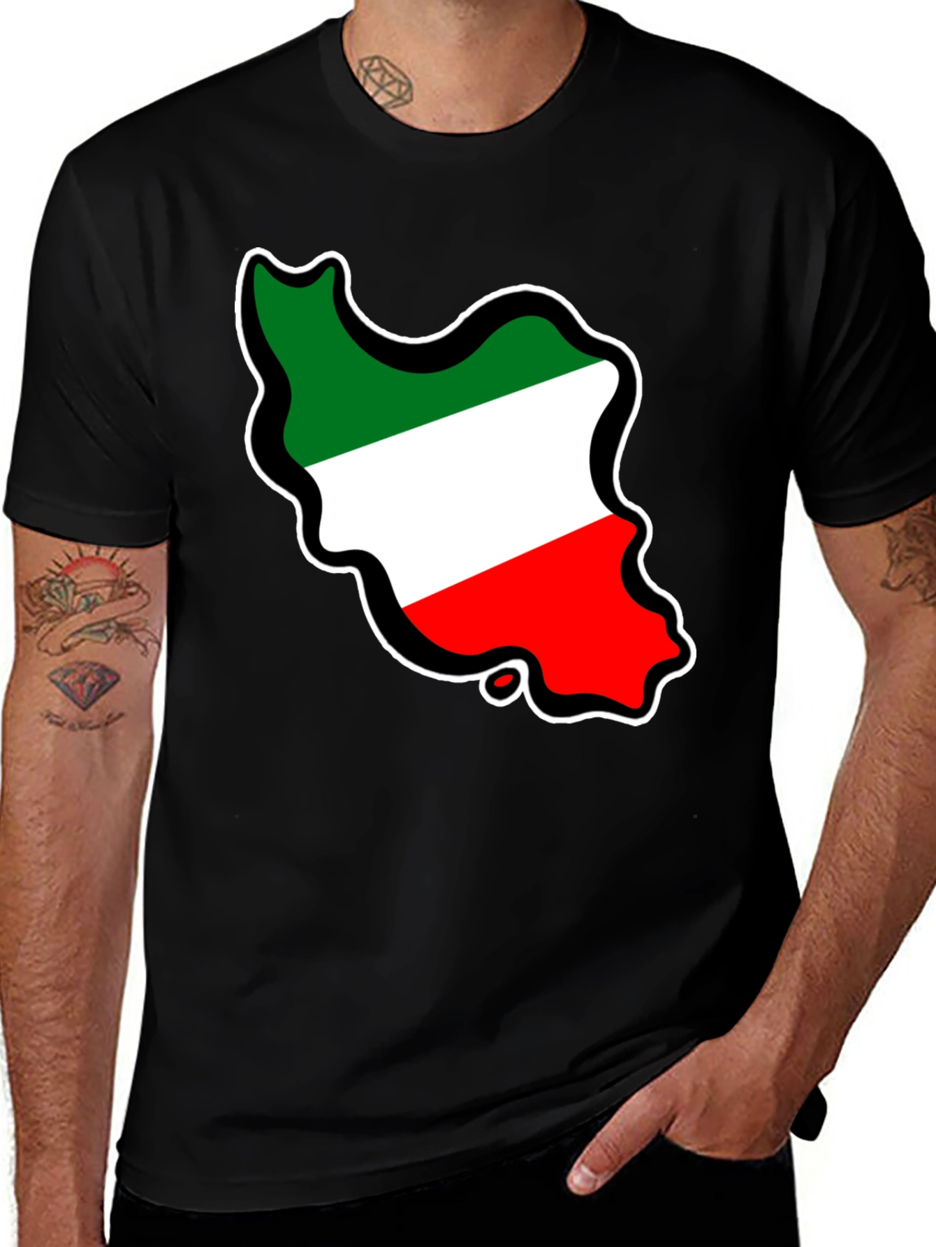 Iran Flag Map T-Shirt - Black Crew Neck Graphic Tee