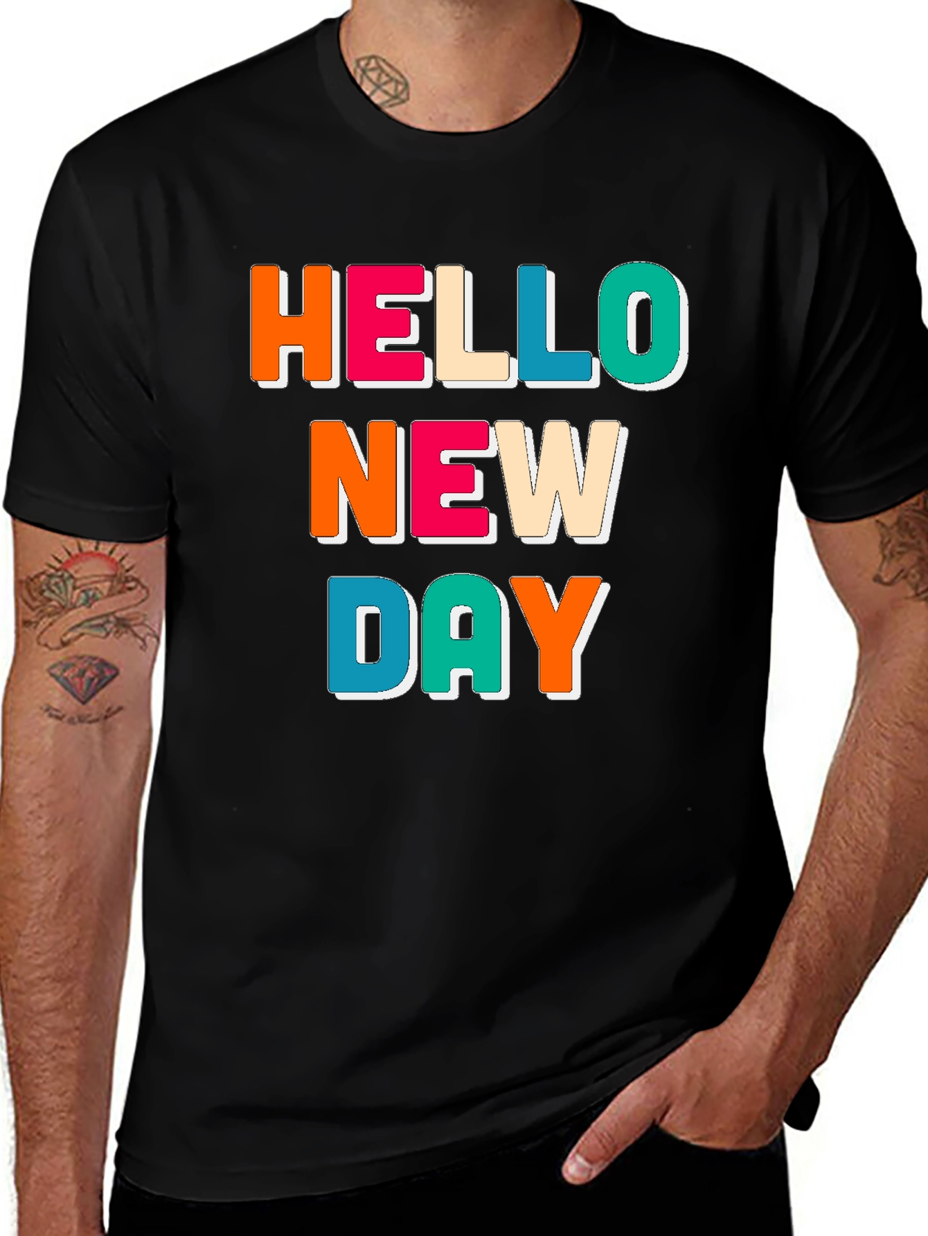 Variant 27 of Hello New Day Graphic Tee - Trendy Casual Shirt