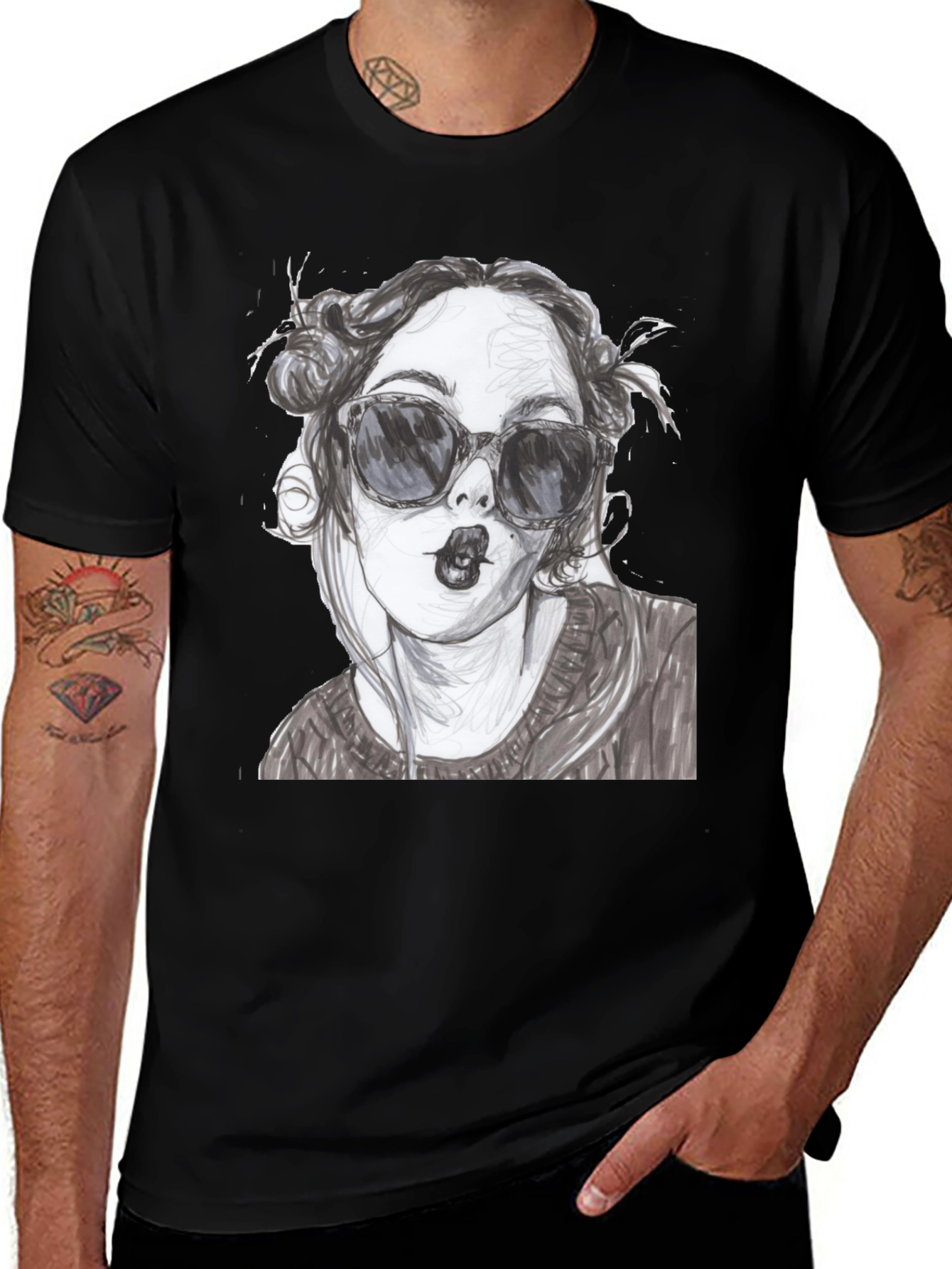 Variant 6 of Woman Sketch Graphic Black T-Shirt