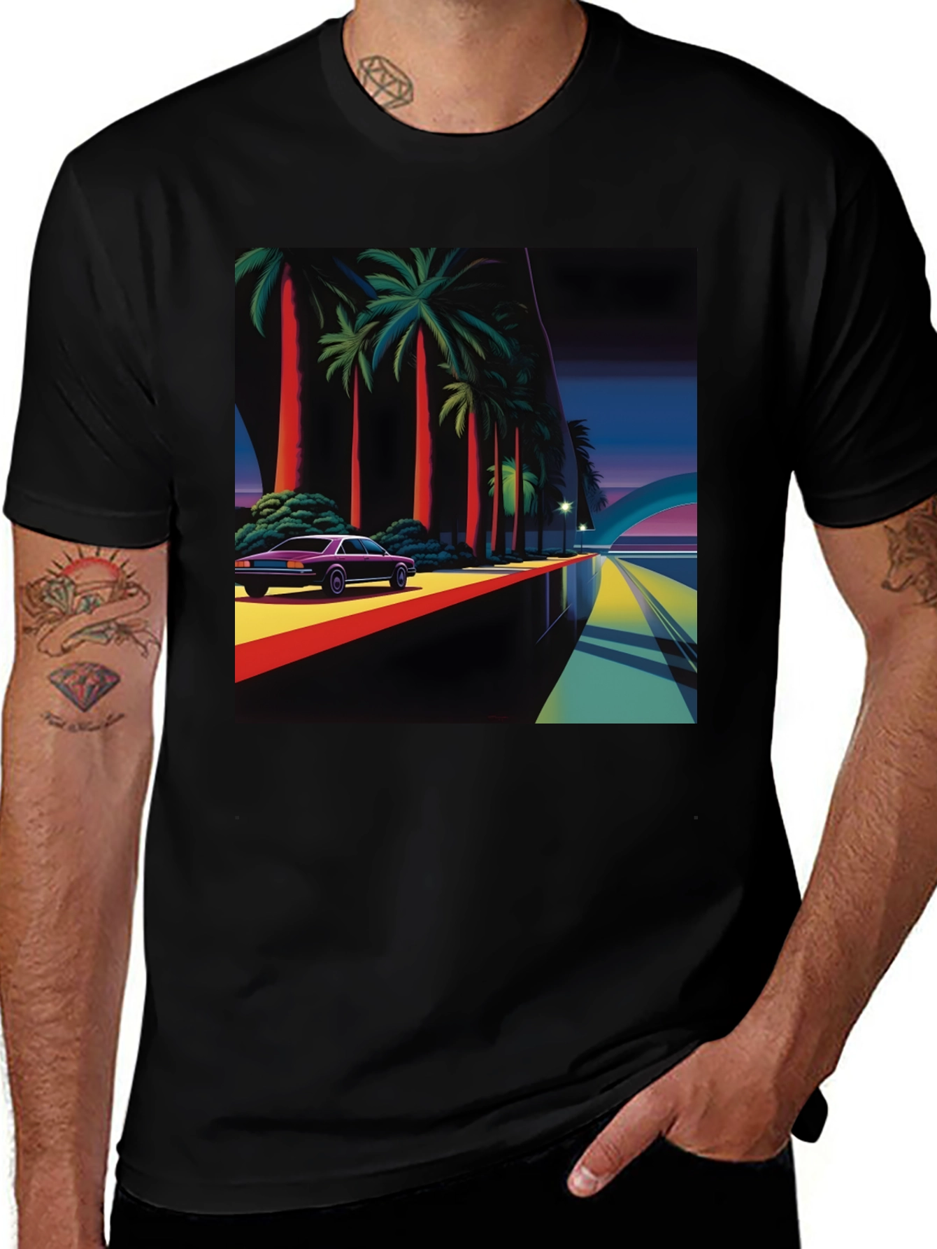 Variant 25 of Retro Wave T-Shirt - Palm Trees and Synthwave Car