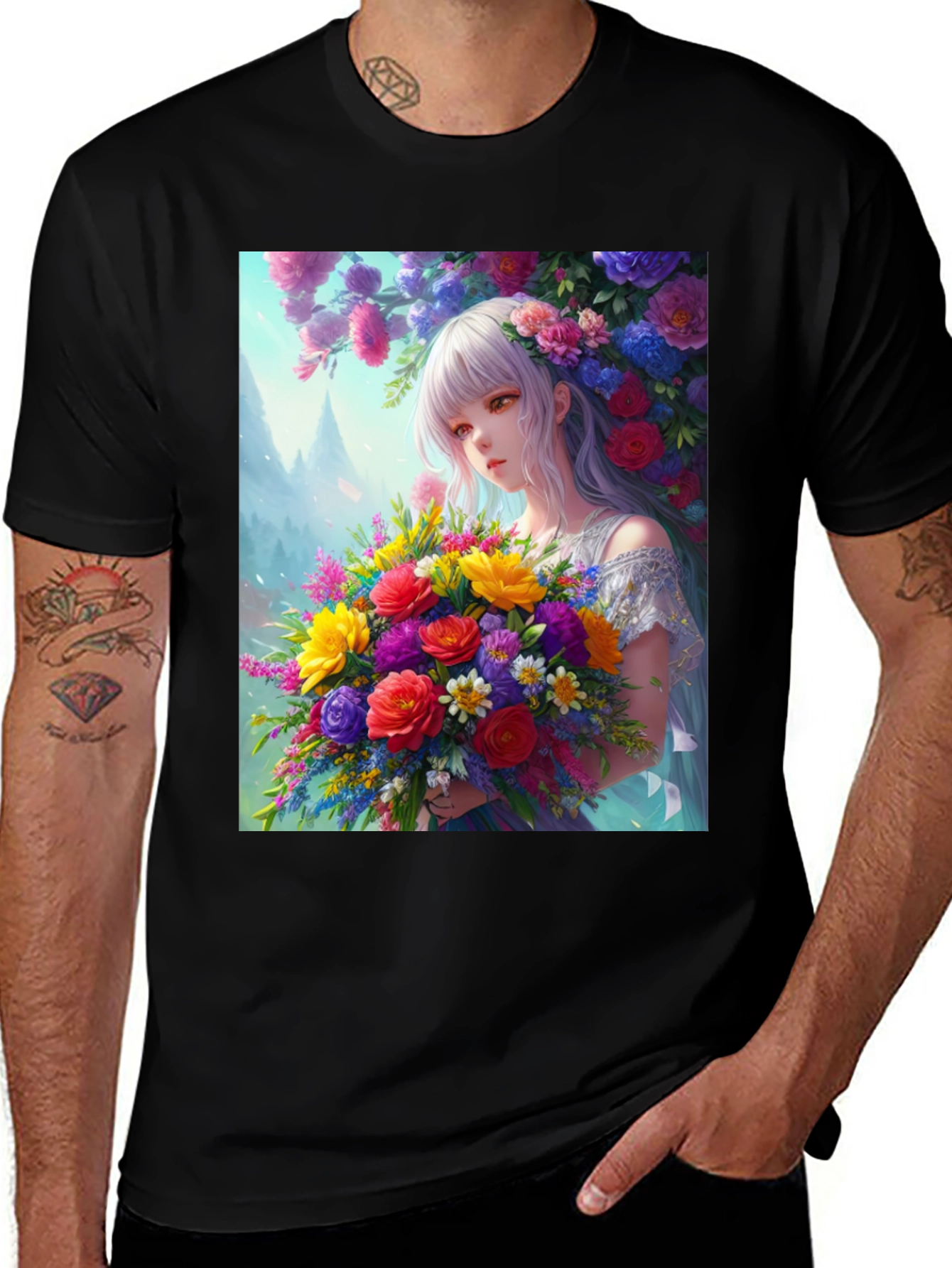 Variant 10 of Floral Anime Girl Graphic Tee