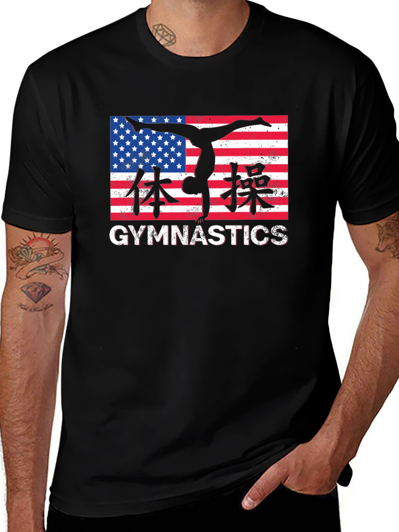 Variant 20 of Gymnastics USA Flag T-Shirt - Black