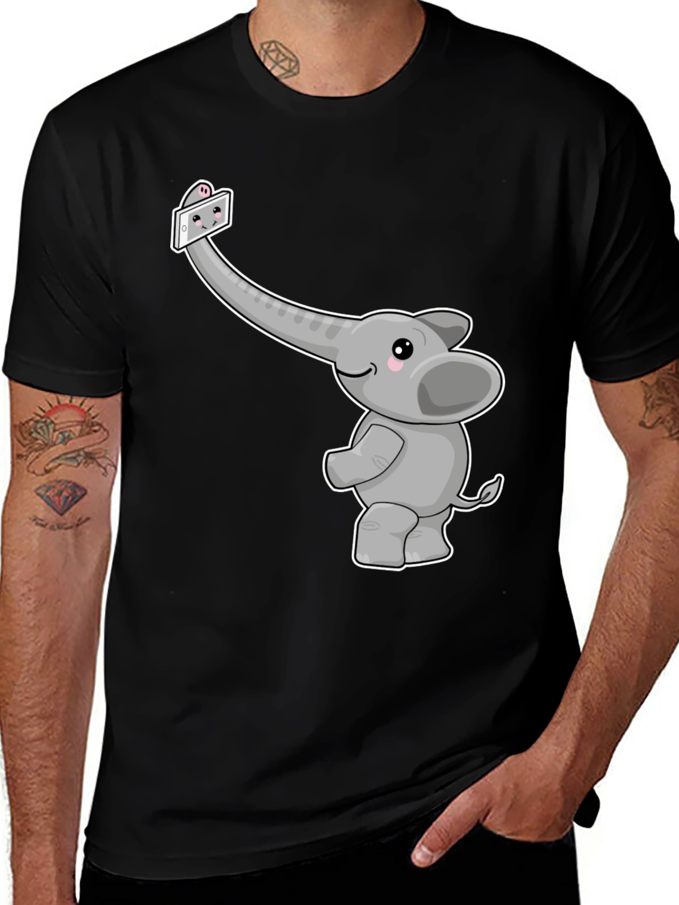 Variant 29 of Elephant Selfie Graphic Tee - Cute Animal Shirt