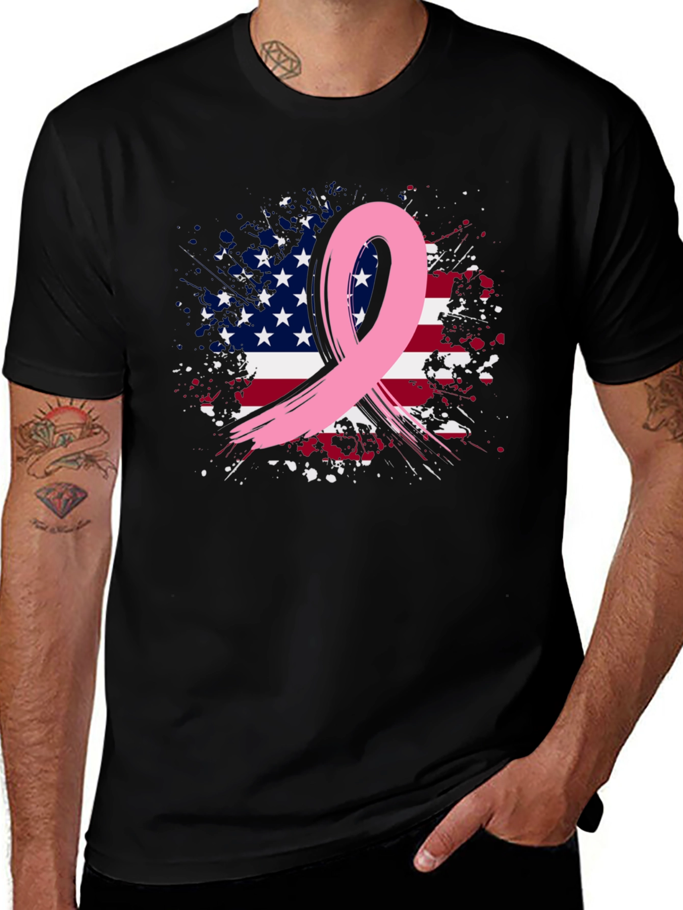 Variant 23 of Breast Cancer Awareness USA Flag T-Shirt