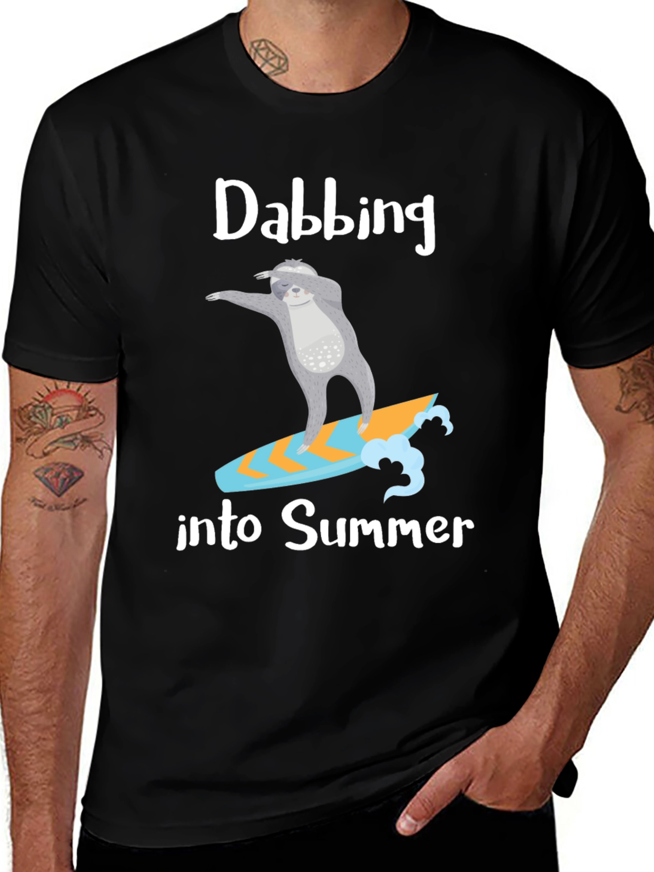 Black Dabbing Sloth Summer T-Shirt - Surfing Tee main image