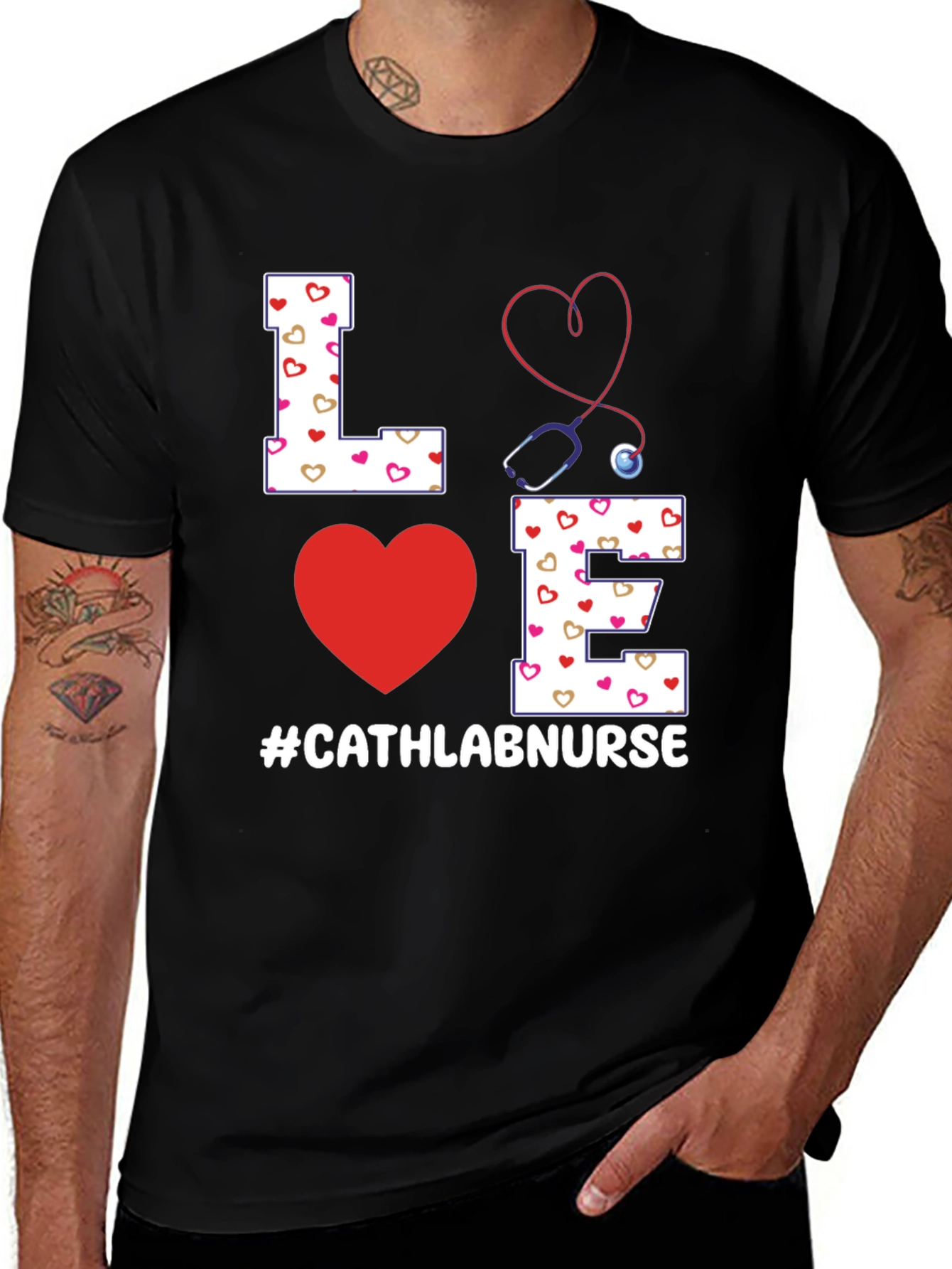 Love Cath Lab Nurse T-Shirt - Heart Stethoscope Tee