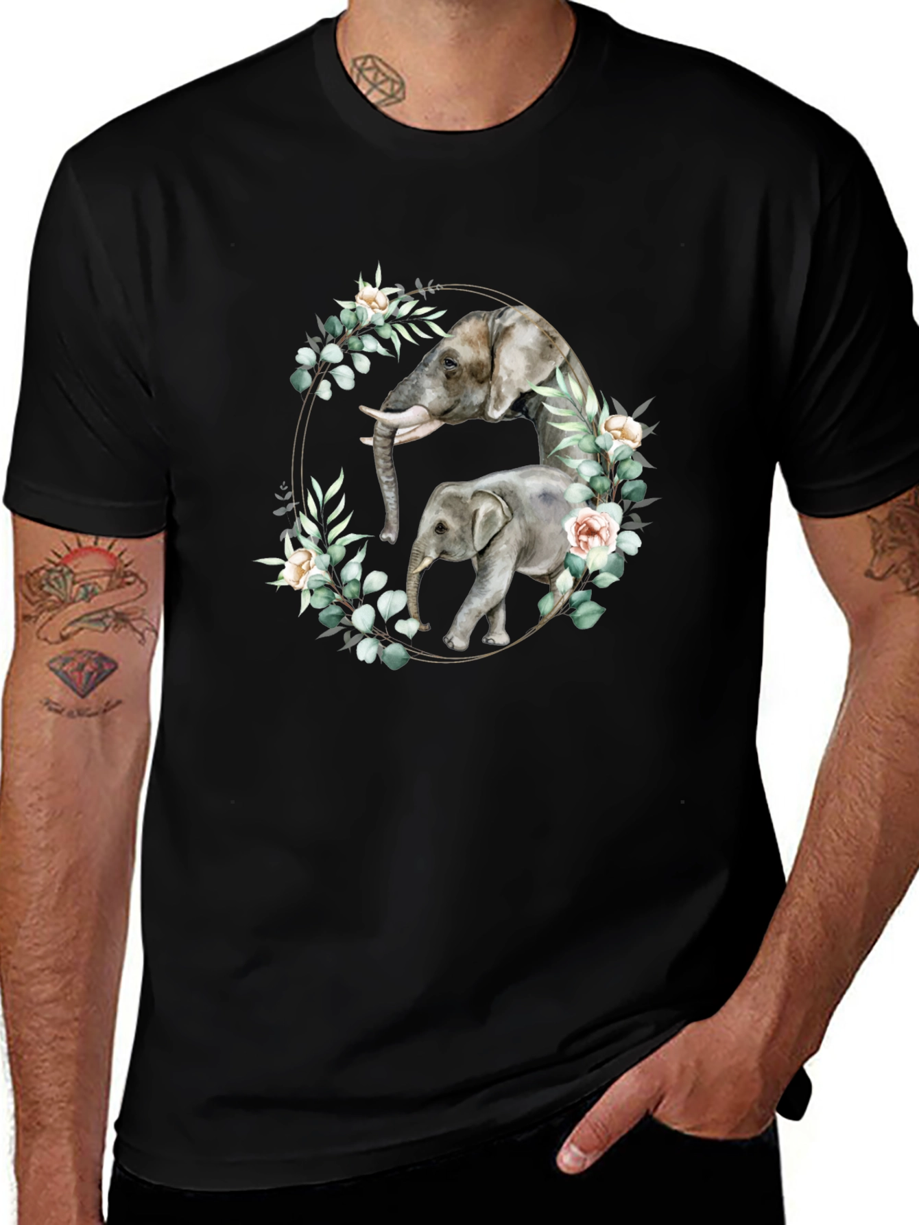 Variant 16 of Elephant Floral Wreath Graphic Tee