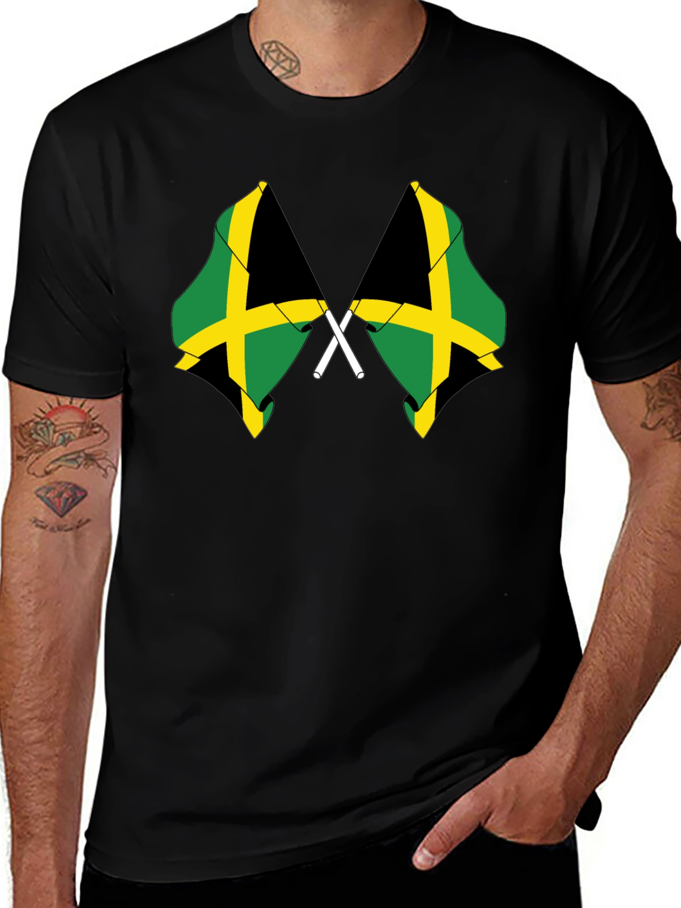 Variant 29 of Jamaican Flag Graphic Tee - Black Cotton T-Shirt