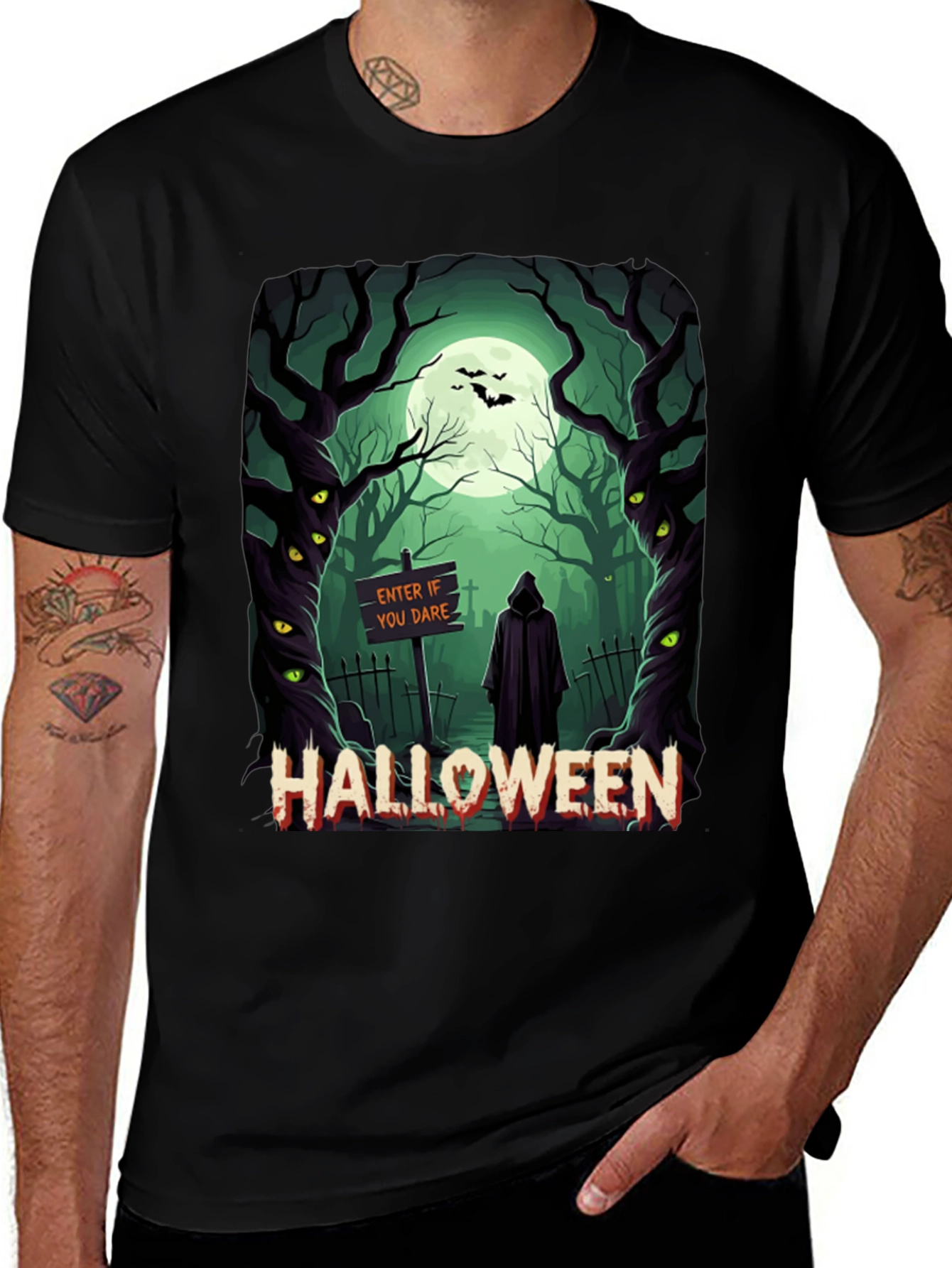 Halloween Graphic Tee: Spooky Forest Design